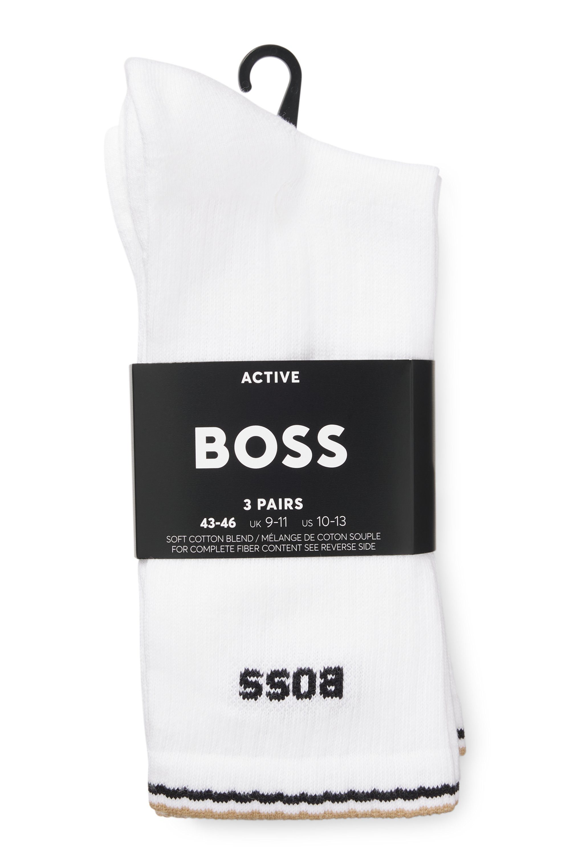 BOSS Socken Rib Stripe (3-Paar) Rippstrick, verstärkte Fersen- und Zehenpartie