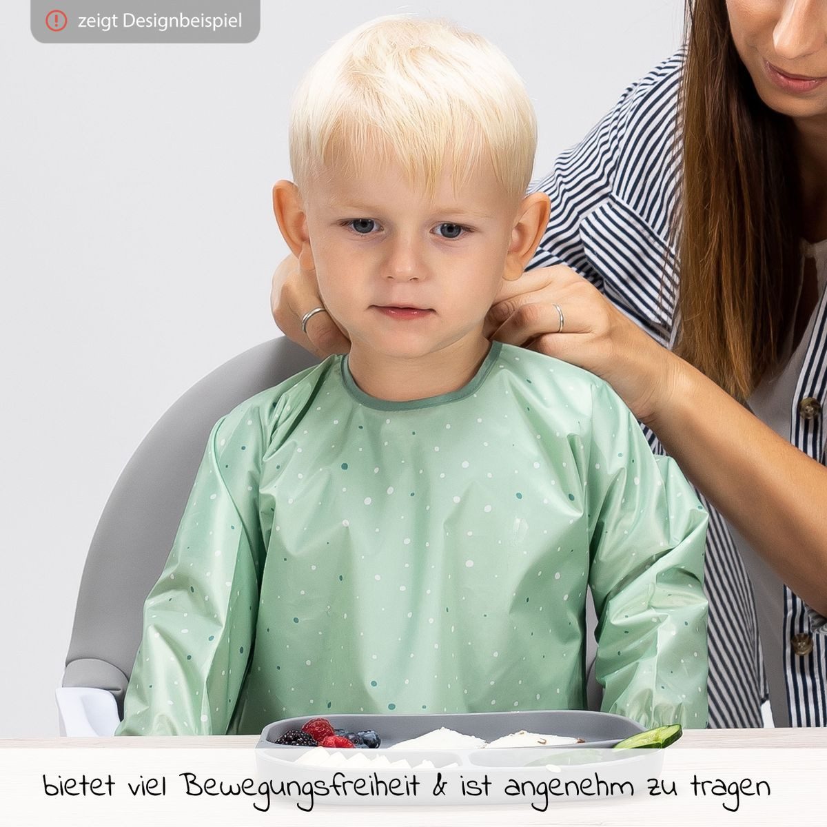 MiaMia Lätzchen Grün, Baby Ärmellätzchen 3er Pack mit Auffangschale & Klettverschluss