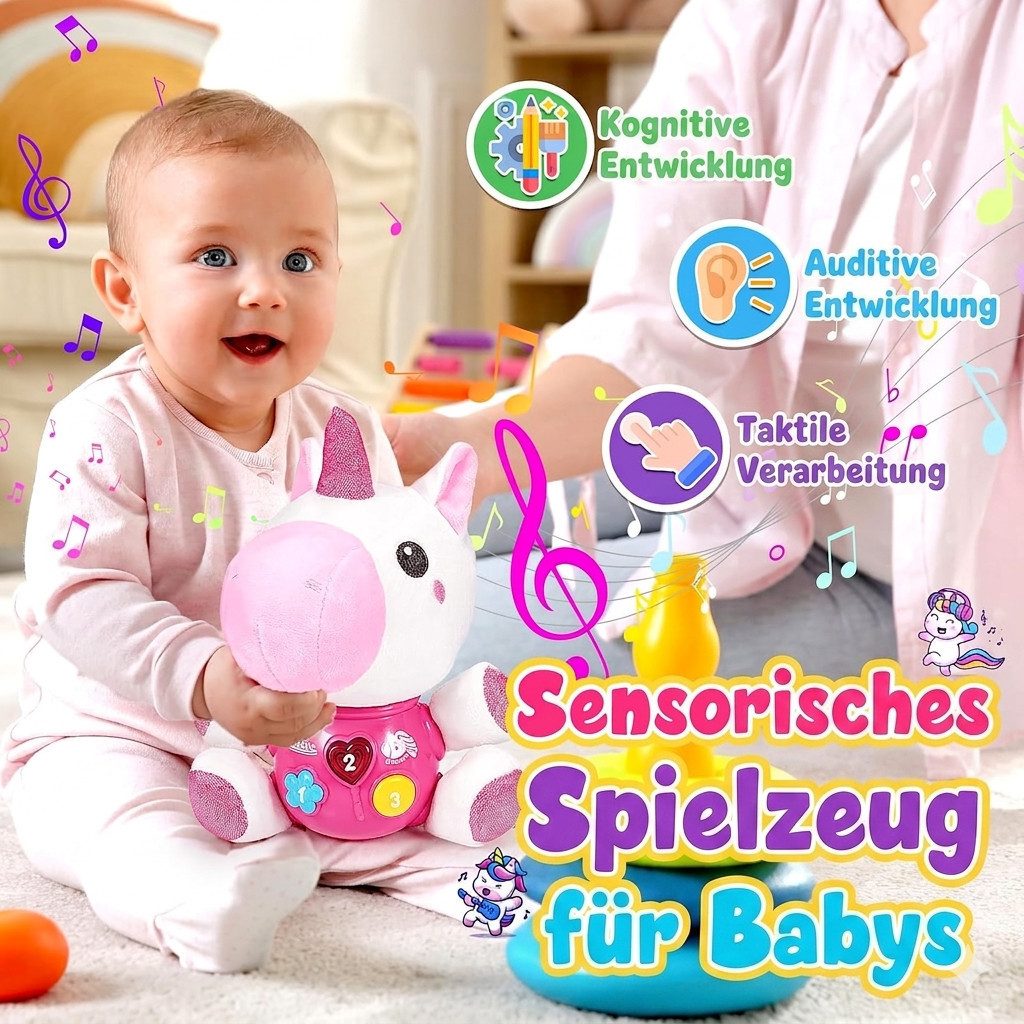 LaCute Kuscheltier Baby Einhorn Musikspielzeug Plüschtier mit Licht und Musik für Babys (Baby Musikspielzeug Einhorn Plüschtier mit Licht und Sound, Baby Einhorn Musikspielzeug mit Licht- und Soundfunktion für Babys), Baby Einhorn Musikspielzeug mit Licht und beruhigenden Soundeffekten