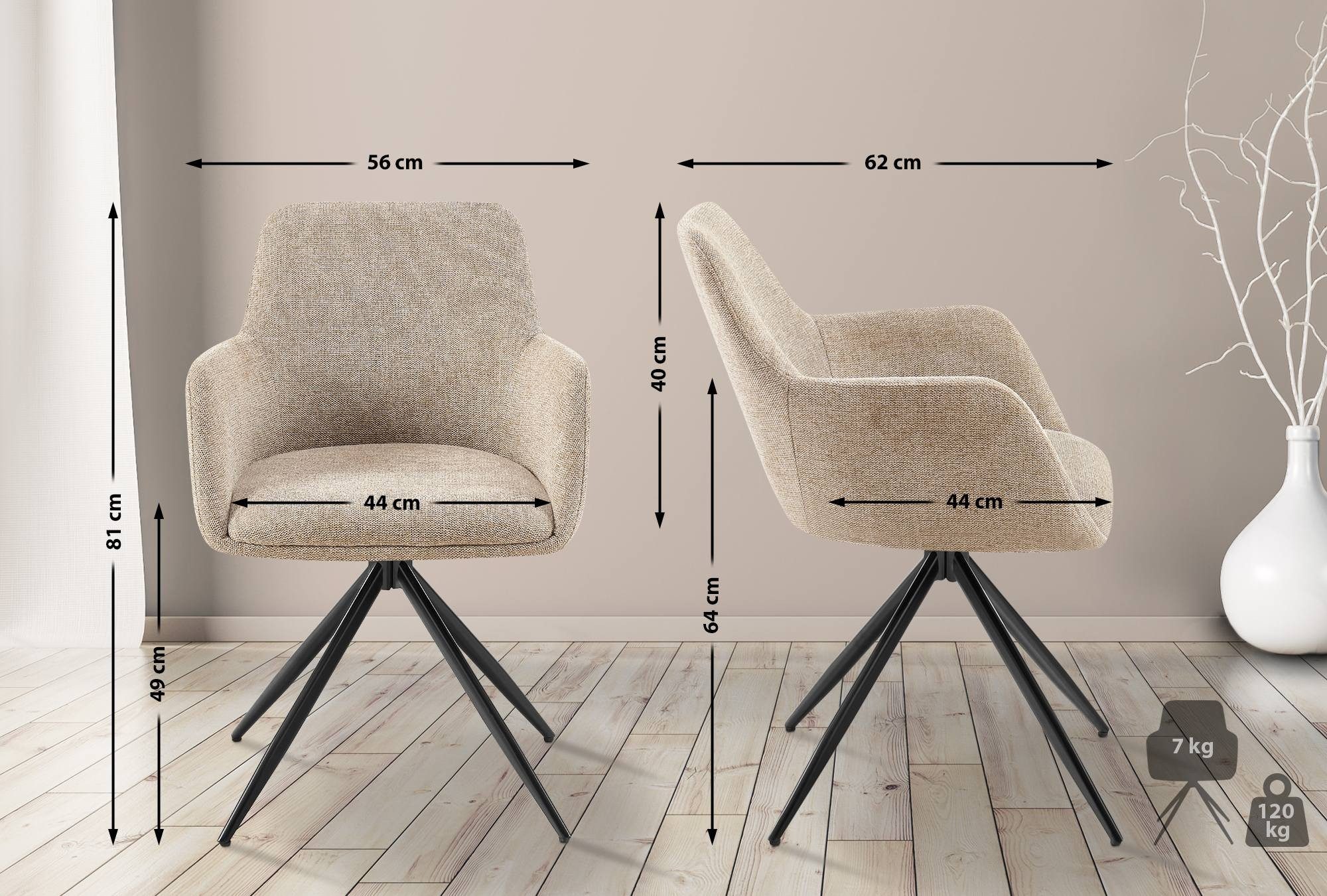 CLP Esszimmerstuhl Olema, mit Stoffbezug, schwenkbarer Polsterstuhl günstig online kaufen