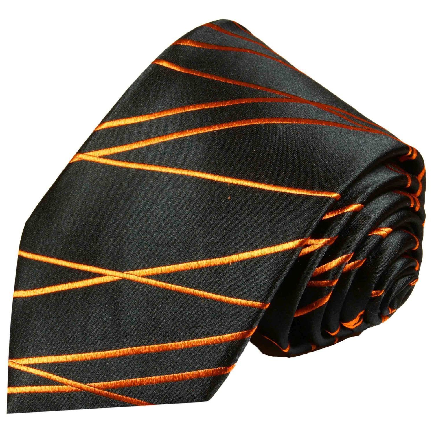 (Set, mit mit Malone 359 Krawatte Seide Krawatte Einstecktuch) 2-St., Herren (8cm), 100% Tuch gestreift Paul Seidenkrawatte orange modern schwarz Breit