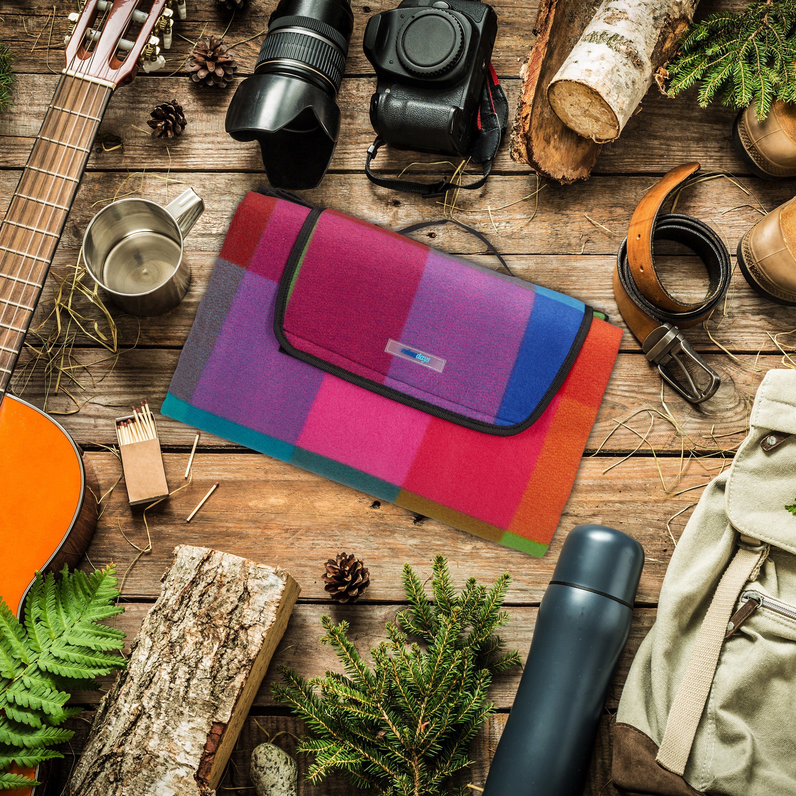 Picknickdecke bunt kariert, relaxdays