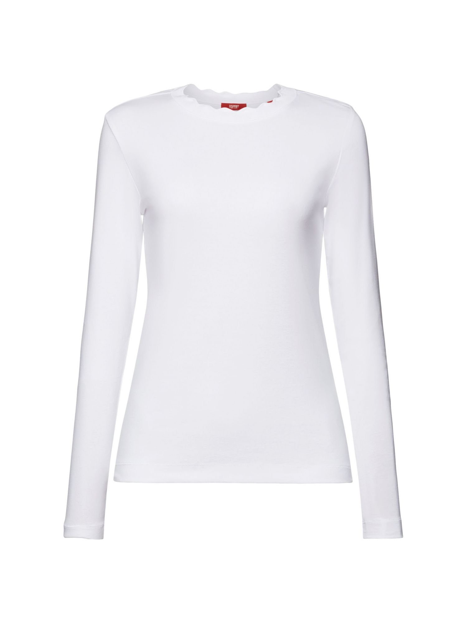 Esprit Langarmshirt Top aus Baumwolljersey mit Bogenkante (1-tlg) WHITE
