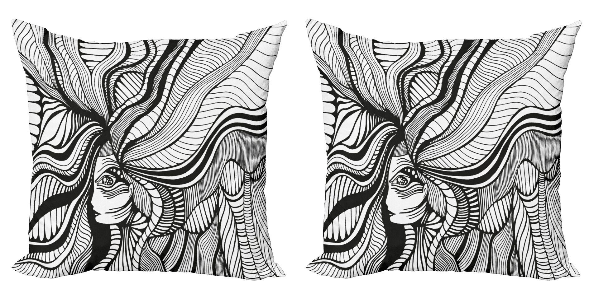 Stück), (2 Kissenbezüge Digitaldruck, Doppelseitiger gestreiftes abstrakte Accent Surreal Frauen Haar Modern Abakuhaus