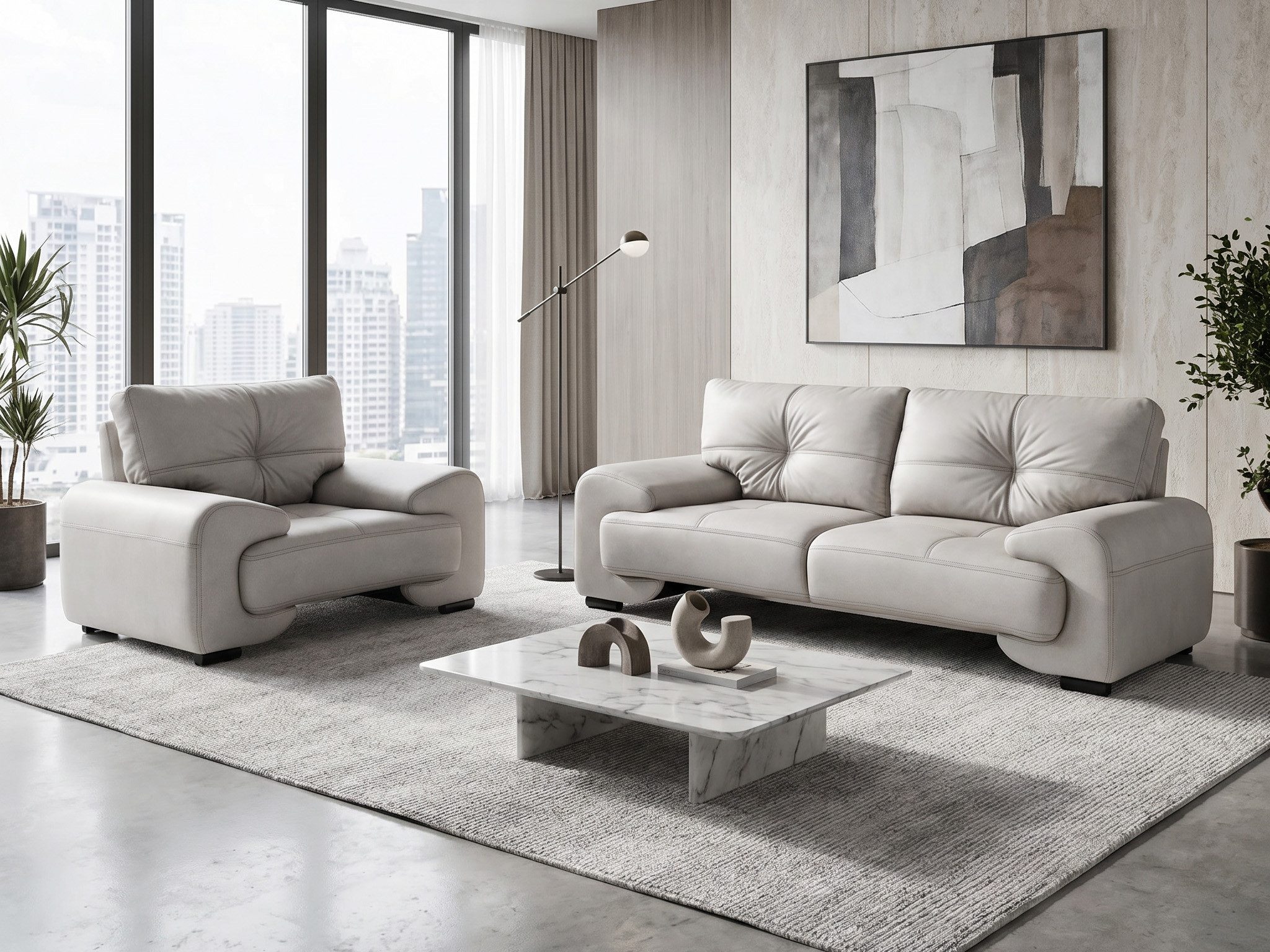 Beautysofa Polstergarnitur OMEGA 3+1 Sofa Set Wohnzimmer Garnitur Kunstleder Couchgarnitur, (modern klassisch bequem, 3-Sitzer Big-Sofa mit Sessel), verschiedene Farben