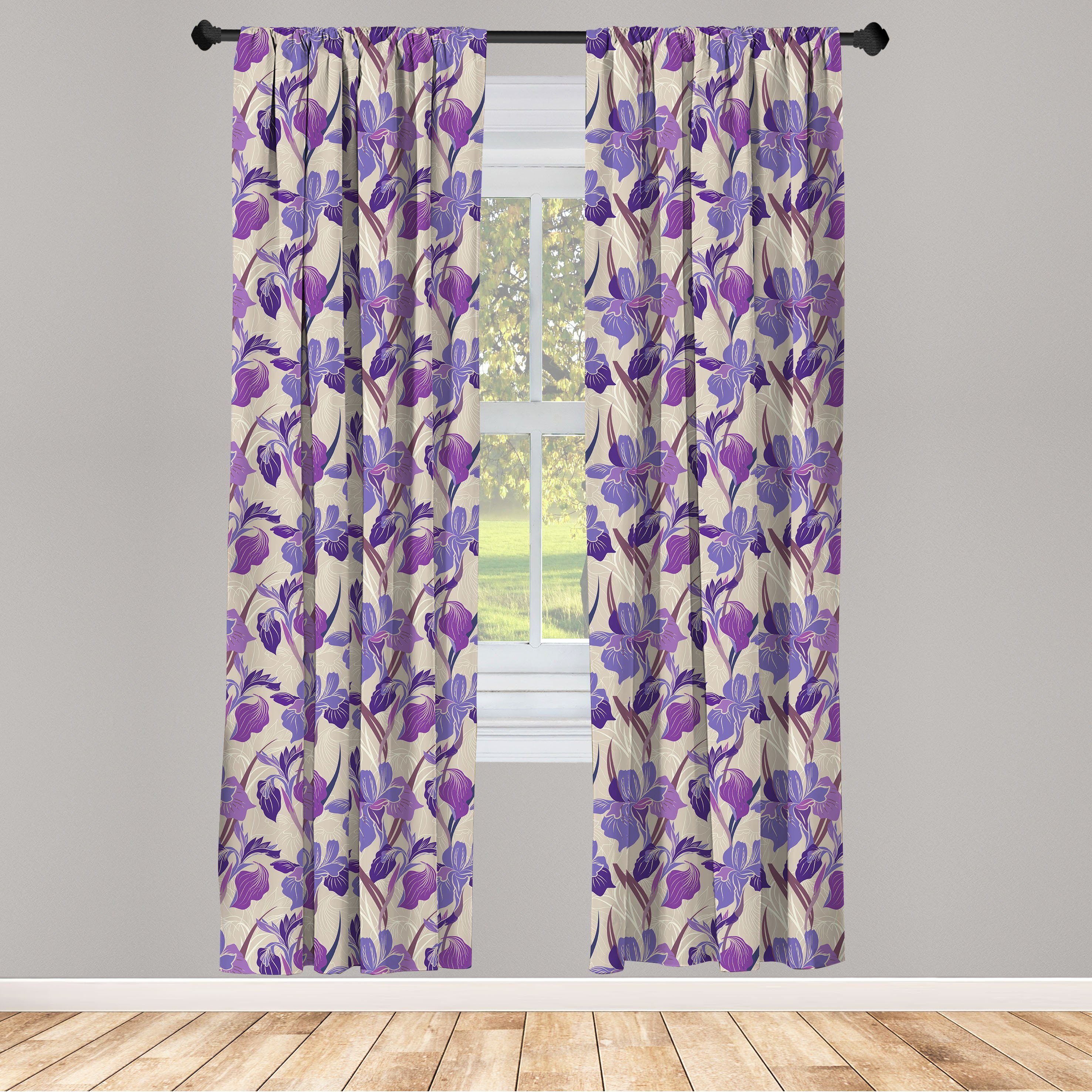 Gardine Vorhang für Wohnzimmer Schlafzimmer Digital-Blumen Blumen Zusammensetzung Dekor, Microfaser, Abakuhaus