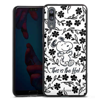 DeinDesign Handyhülle »Peanuts Blumen Snoopy Snoopy Black and White This Is The Life«, Huawei P20 Silikon Hülle Bumper Case Handy Schutzhülle