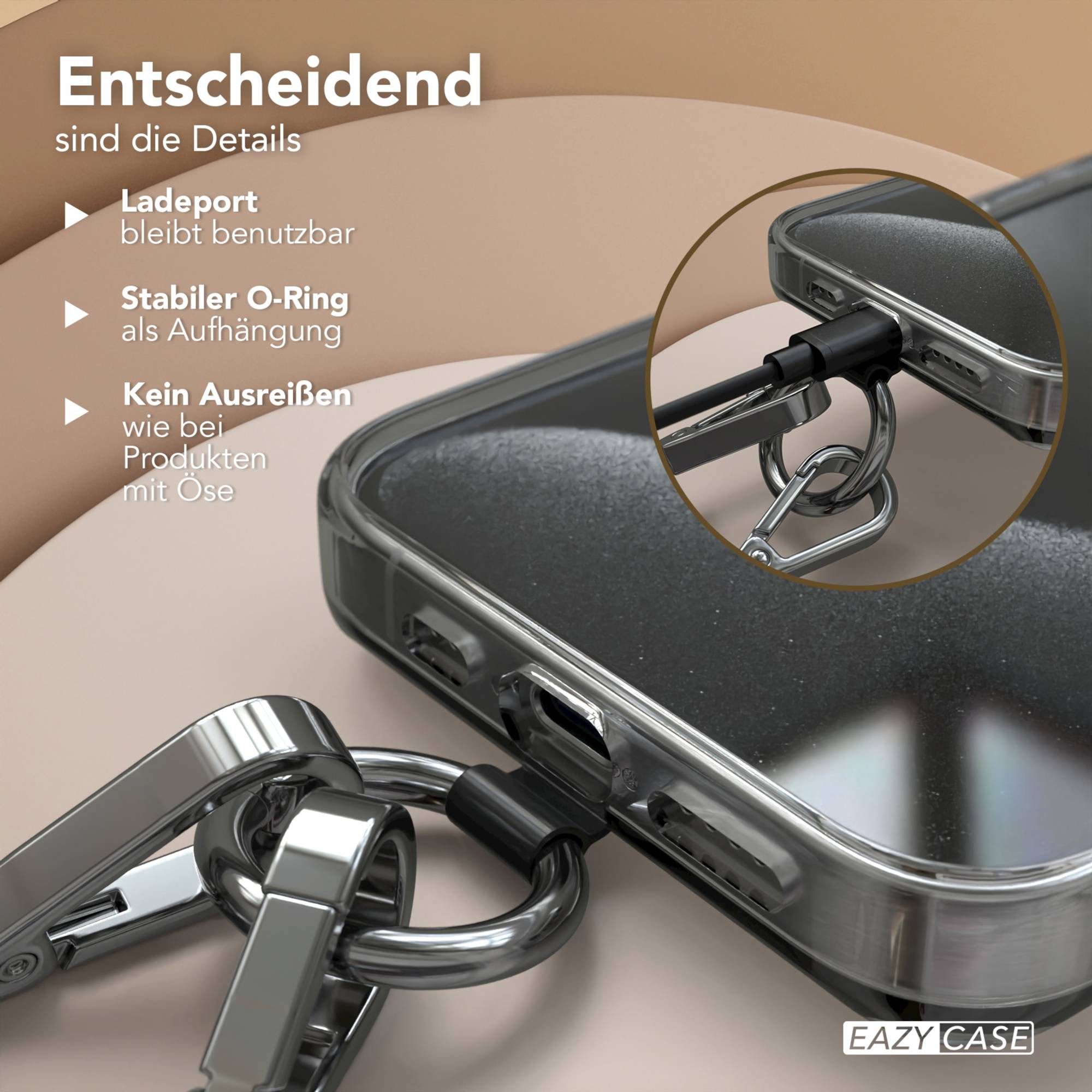 EAZY CASE Handykette Universal für alle Smartphones Boho/Wave/Leo Style, Universales Handyband mit Carabiner wechselbare Kordel Schwarz Silber – Bild 5 von 5