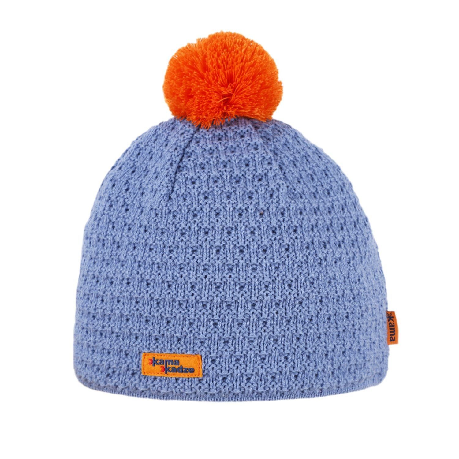 Strickmütze (Bommel) K36 Merino Kamakadze - blau/rot - 1 Stück