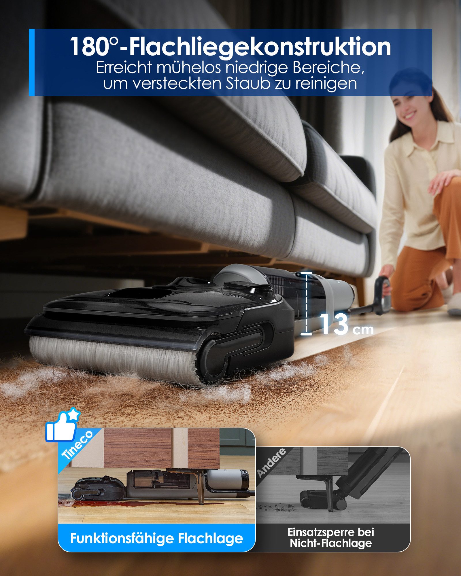 Tineco Nass-Trocken-Sauger FLOOR ONE i5 Stretch Plus mit Selbstreinigung und 180° Grad Neigung, 210 W, beutellos, 20kpa Saugleistung