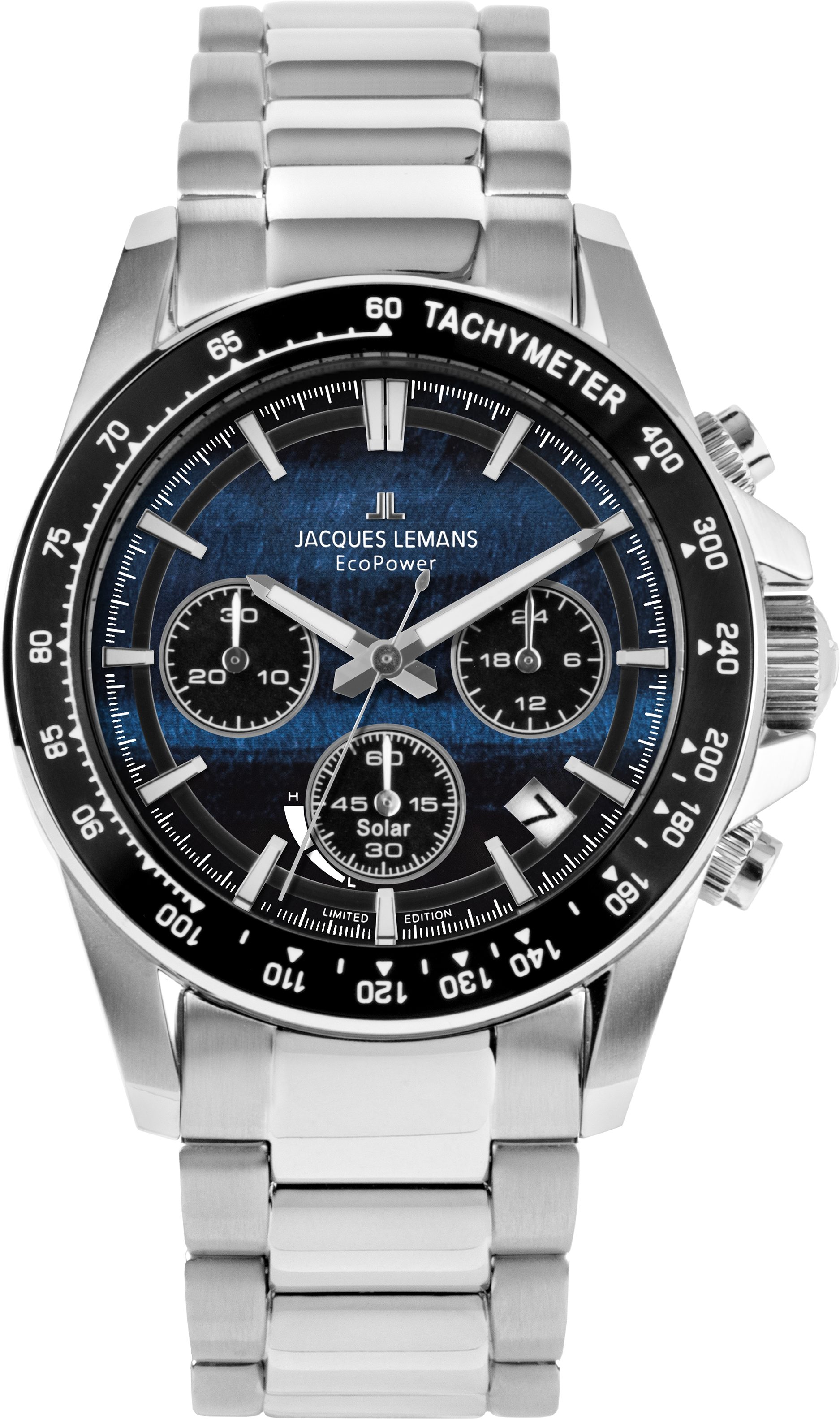 Jacques Lemans Chronograph Eco Power Limited Edition 50-10B, (Set, 3-tlg., mit Wechselwerkzeug und -band), Armbanduhr, Solar, Herrenuhr, Keramik, Ideal auch als Geschenk, analog