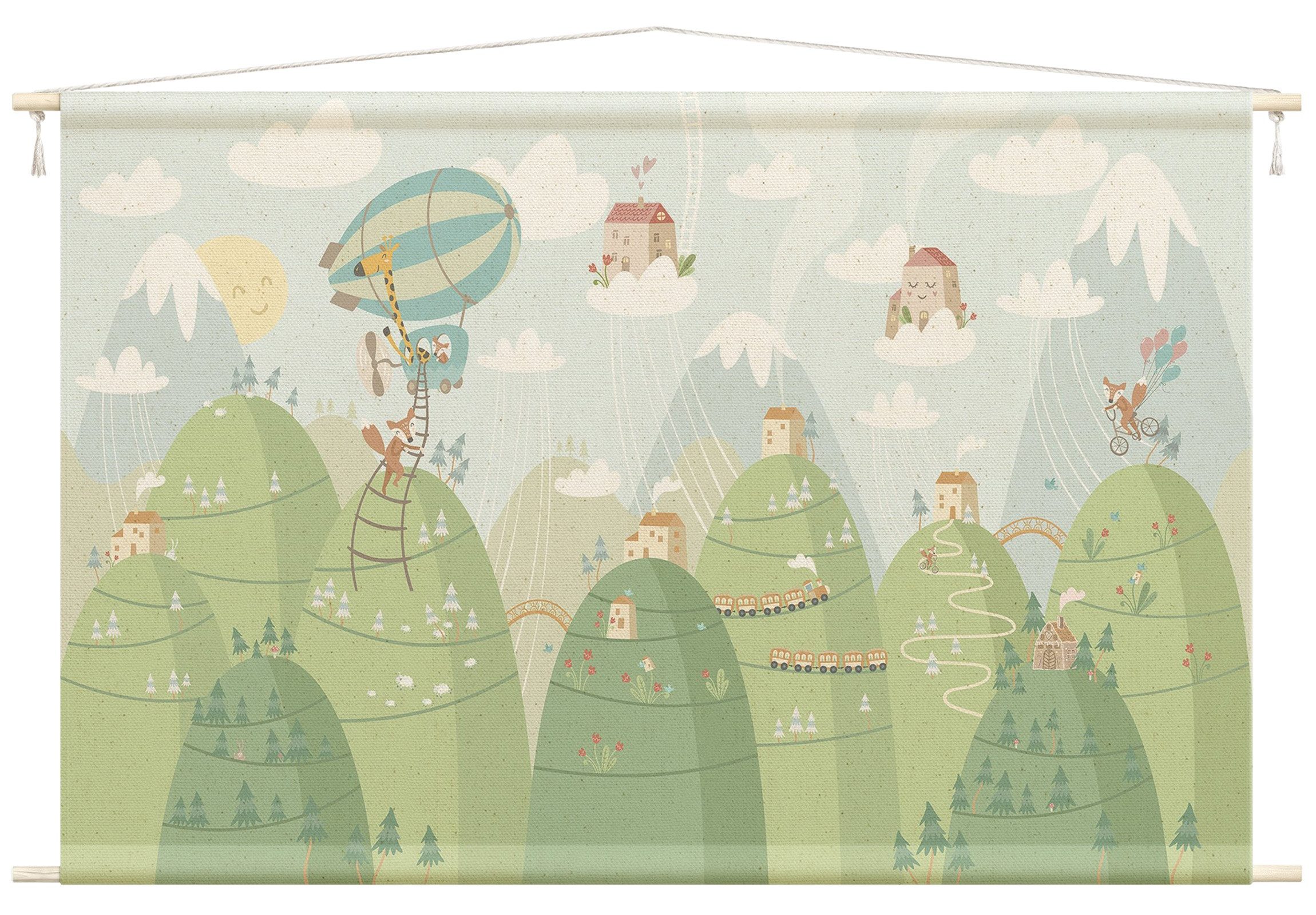 Bilderdepot24 Wandteppich Mädchenzimmer Jungenzimmer modern Tiere Giraffe grün, rechteckig, Höhe: 2.6 mm, großes Wandbild aus Natur-Baumwolle Wandbehang Stoffbild Tuch Wollseil