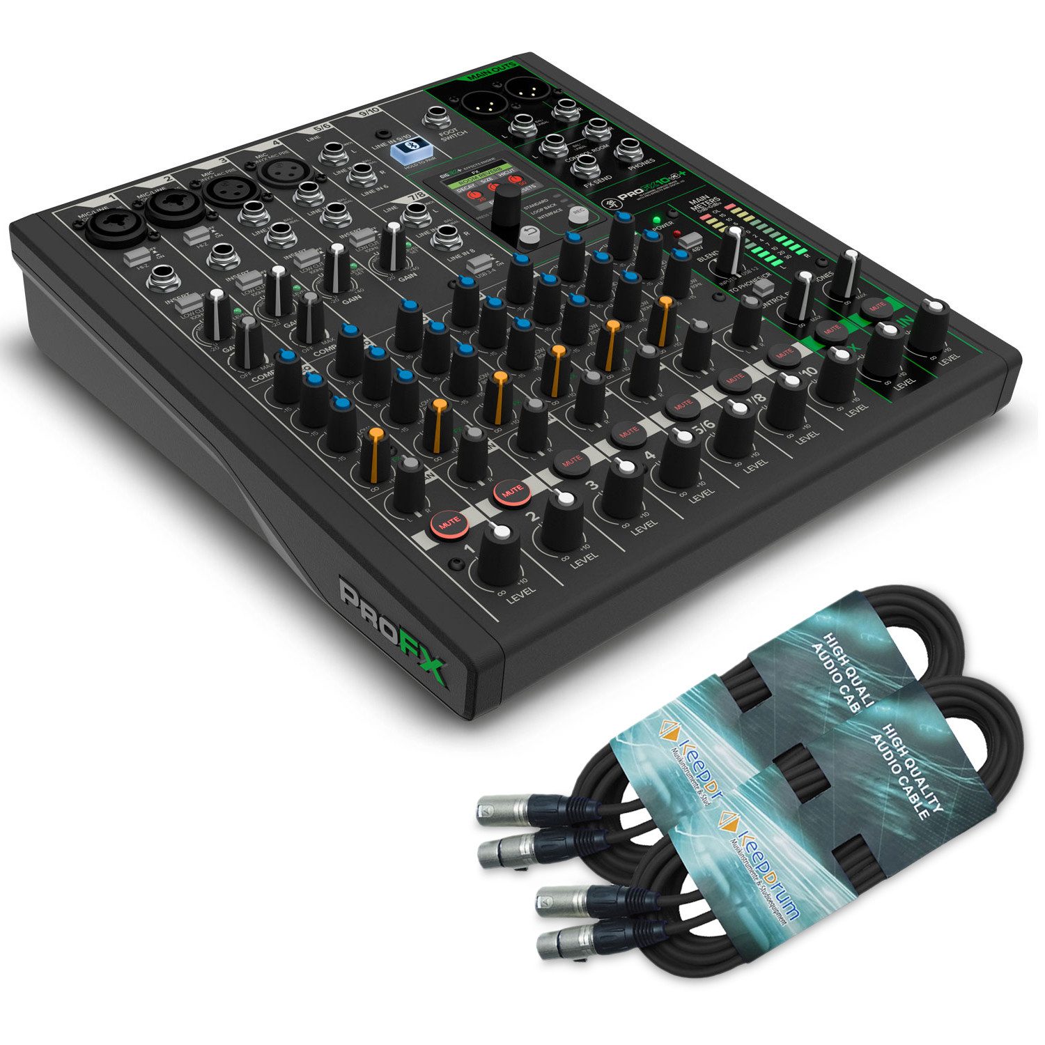 Mackie Mischpult ProFX10V3+ Analogmixer mit 2x XLR-Kabel Digitales Aufnahmegerät