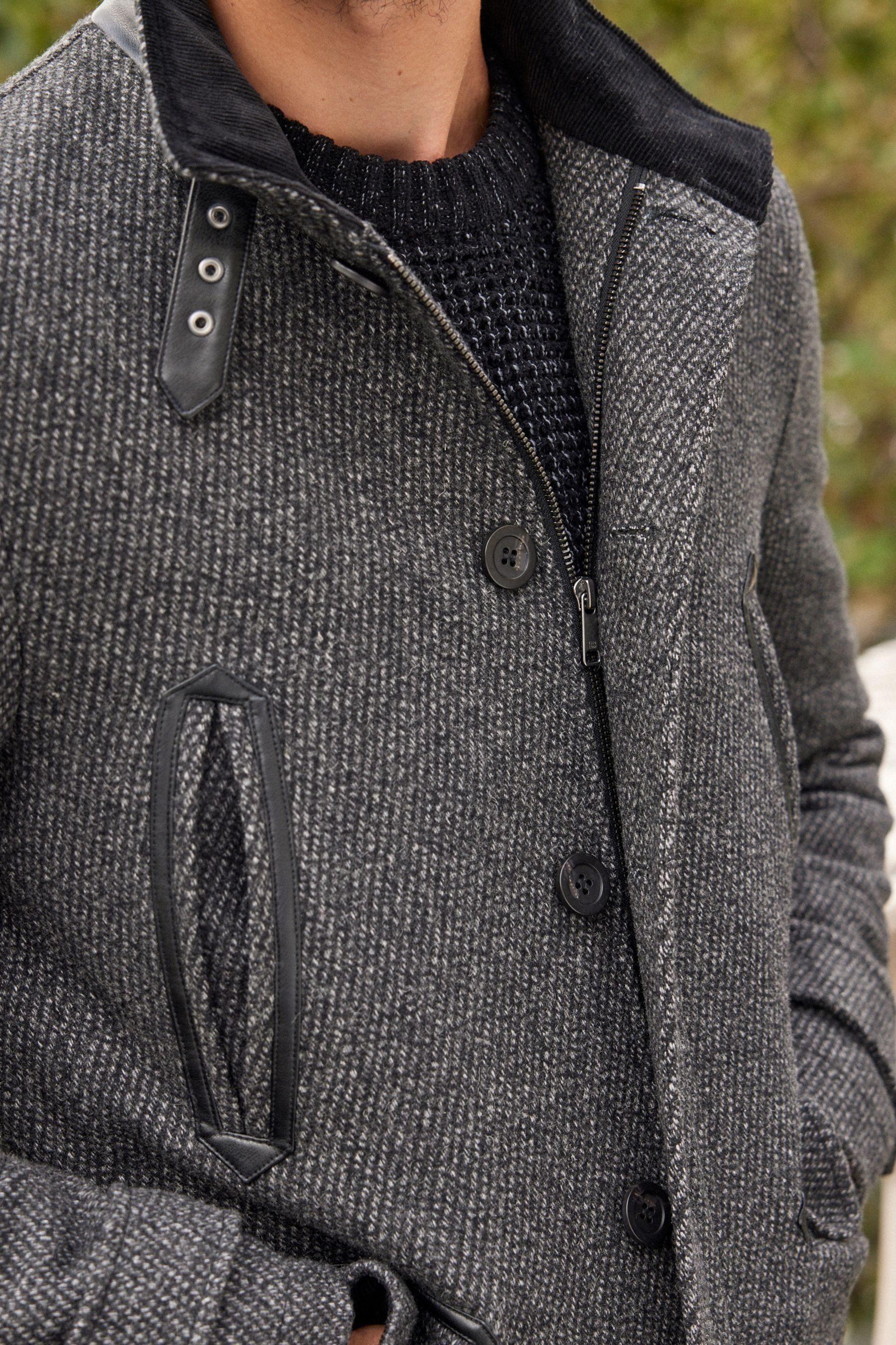 Stehkragen Wollgemisch Next Wollmantel (1-tlg) vier aus Charcoal Taschen Grey mit Mantel