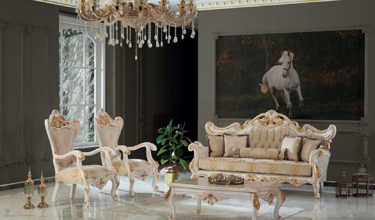 Beige Edler cm 50 Luxus Wohnzimmertisch / Barock Couchtisch Barock Wohnzimmertisch - Massivholz Gold / Casa Padrino - H. Möbel Weiß 116 90 x x im Barockstil