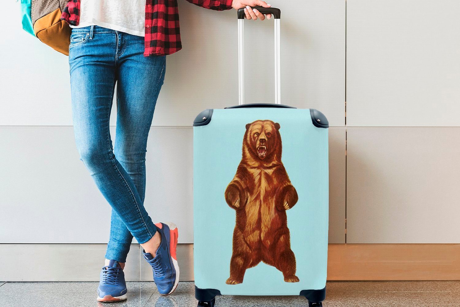 Bären eines 4 Handgepäck Rollen, für in mit Pop-Art, Illustration der Trolley, Ferien, Reisekoffer rollen, Eine Handgepäckkoffer Reisetasche MuchoWow