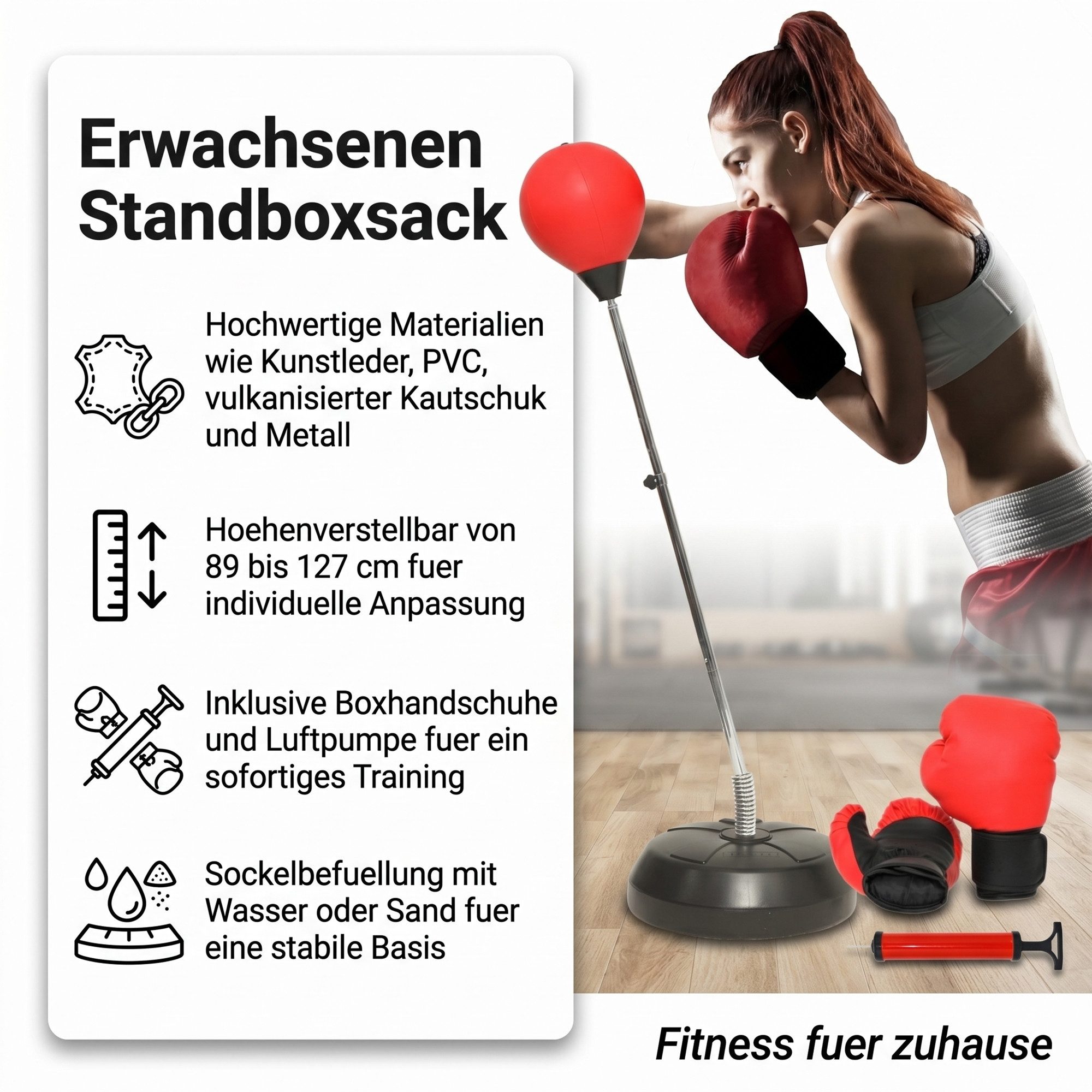 Mucola Standboxsack Mucola Standboxsack Erwachsene Boxsack inkl. Boxhandschuhe Boxbirne (Set, 1-tlg., mit Boxhandschuhe und Luftpumpe), höhenverstellbar