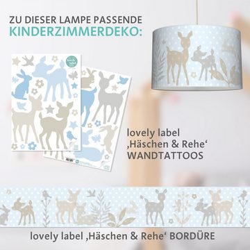 lovely label Pendelleuchte Häschen & Rehe hellblau / blau - Kinderzimmer Hängelampe Baby, LED wechselbar, warmweiß