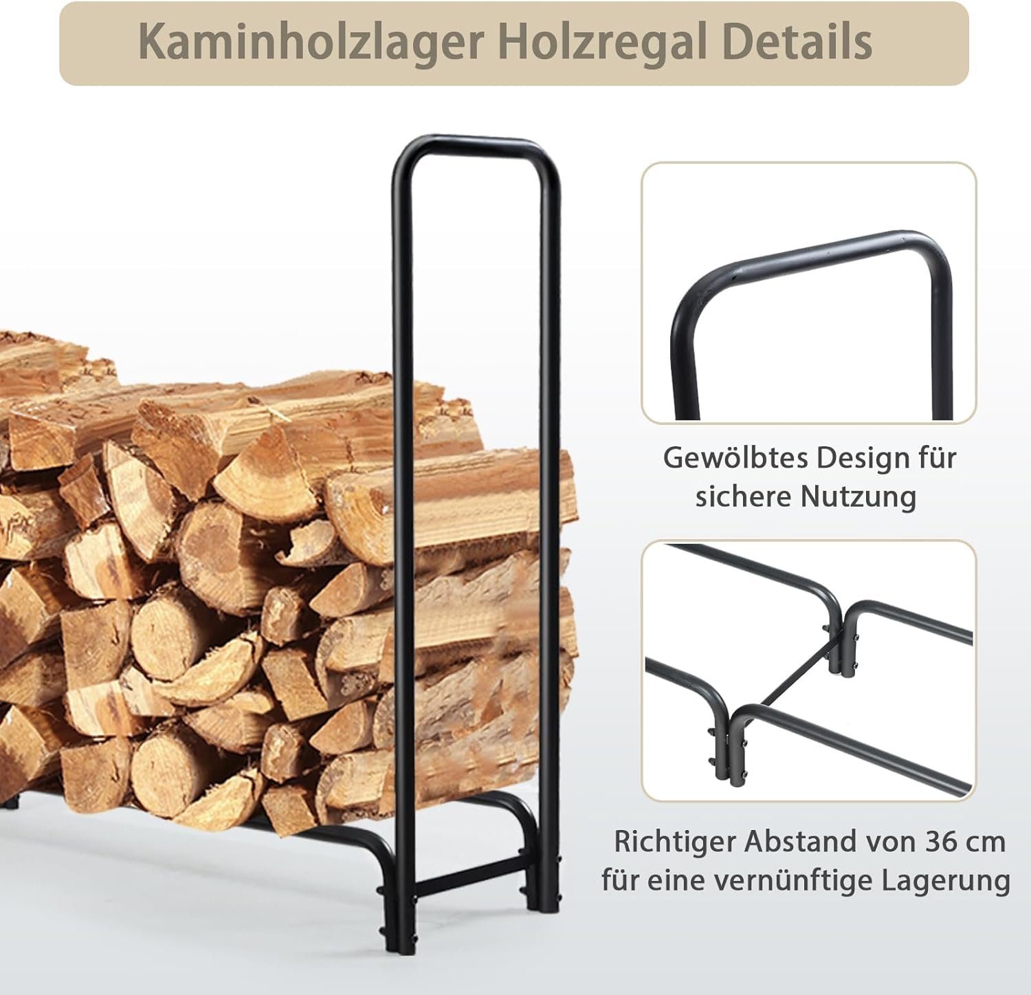 122,5cm × Metall, aus × Kaminholzregal bis KOMFOTTEU zu Brennholzregal, 245 36 500kg,