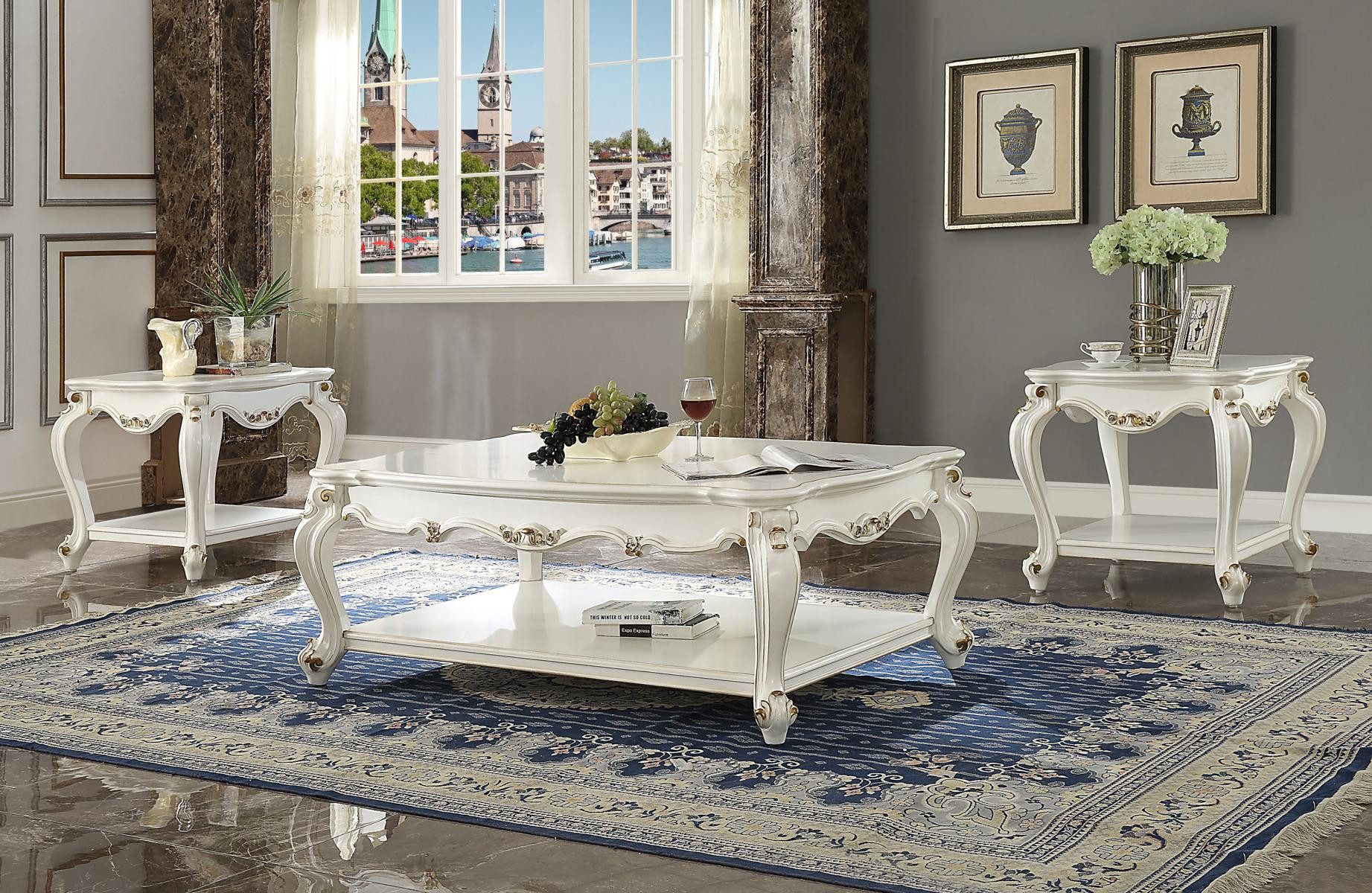 Couchtisch Eleganter Beistelltisch in Weiß mit barockem Design