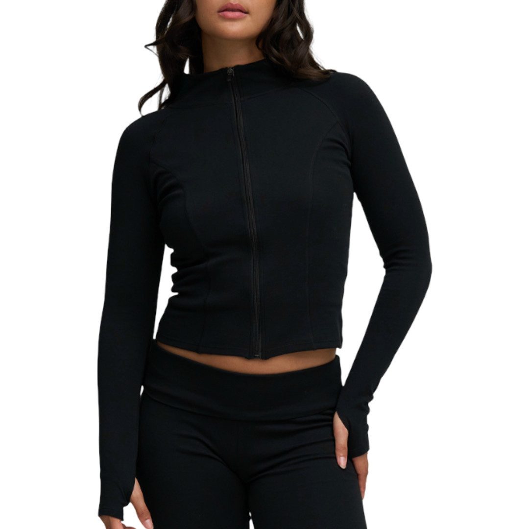 Sweatjacke Cotton Body Fitted Zipper Jacke-Schwarz-3XL