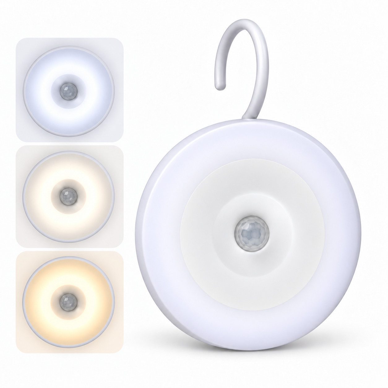 ibettertec LED Nachtlicht Nachtlampe mit Bewegungsmelder,Wandleuchte mit sanftem Licht, Akku, LED fest integriert, warmweiß, neutralweiß, kaltweiß, dimmbar, 3 CCT & 360° Haken, ideal für Kinderzimmer, Schlafzimmer