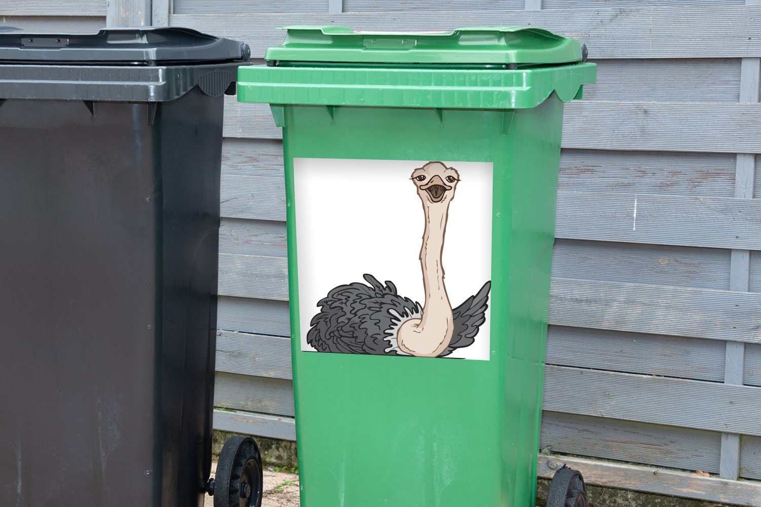 Abfalbehälter eines Mülleimer-aufkleber, Container, (1 Wandsticker Straußes Illustration glücklichen Sticker, MuchoWow St), Mülltonne,