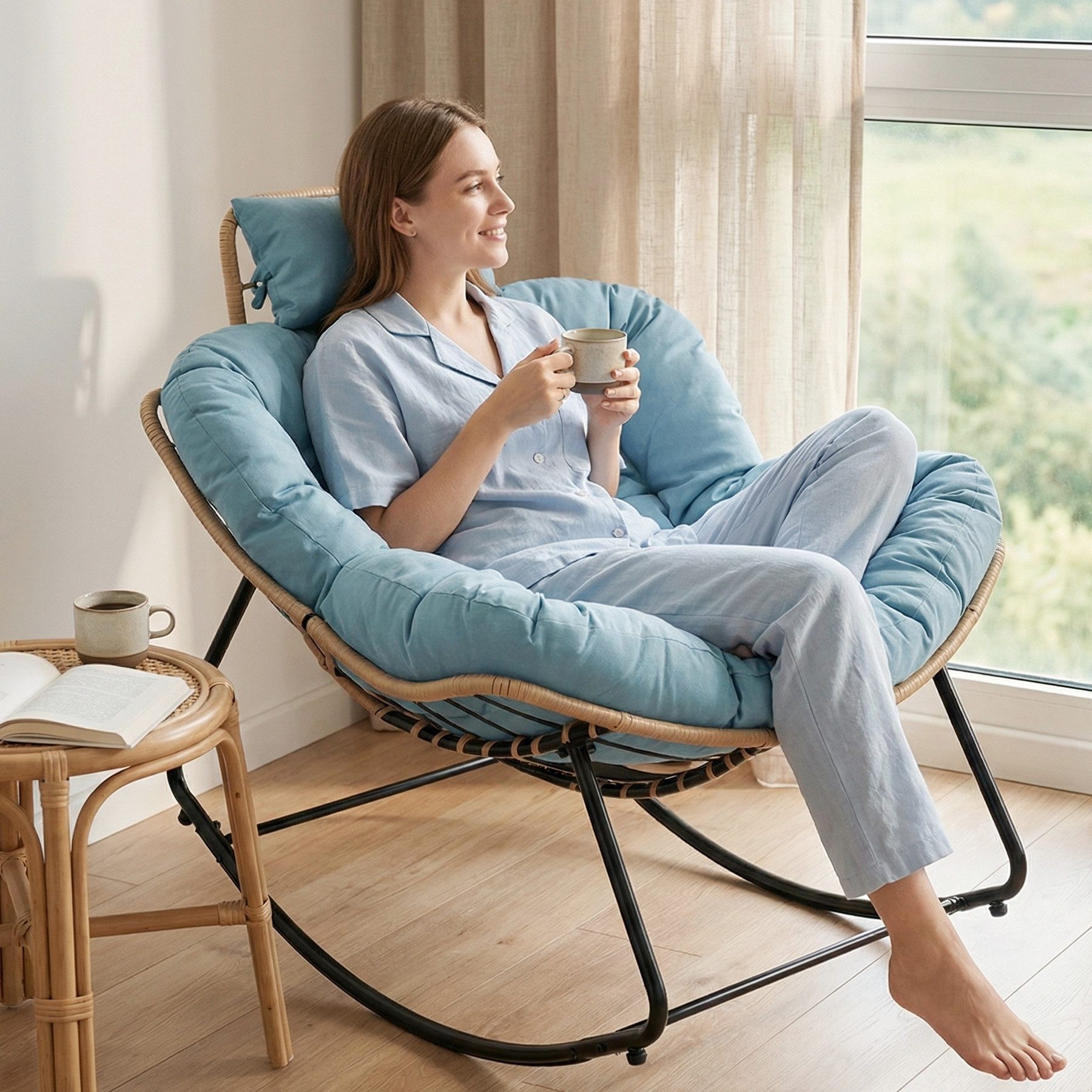 HomeMiYN Schaukelsessel Gepolsterter Schaukelstuhl & Relaxsessel für Wohnzimmer & Balkon
