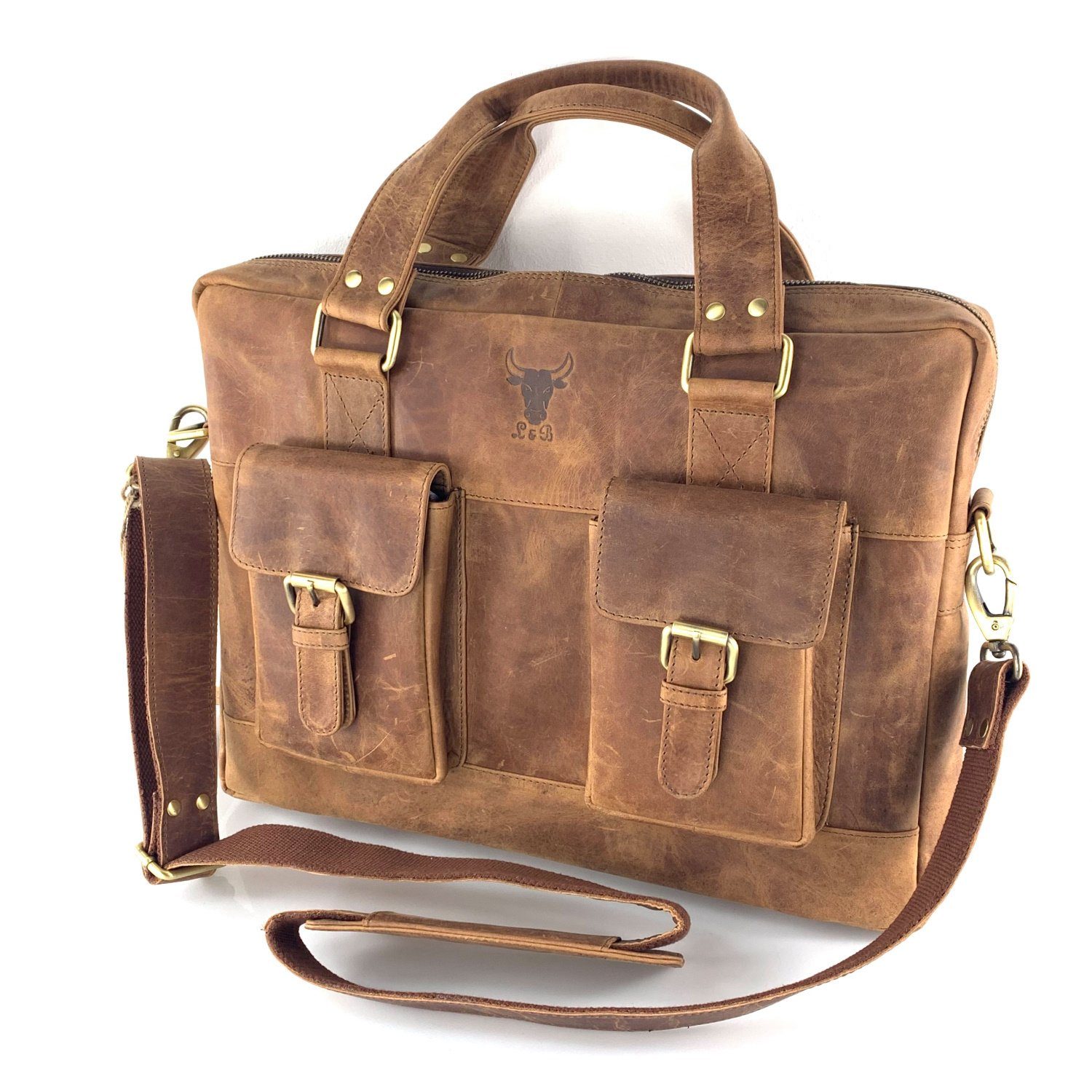 L&B Laptoptasche Aktentasche/Laptoptasche, Büffelleder