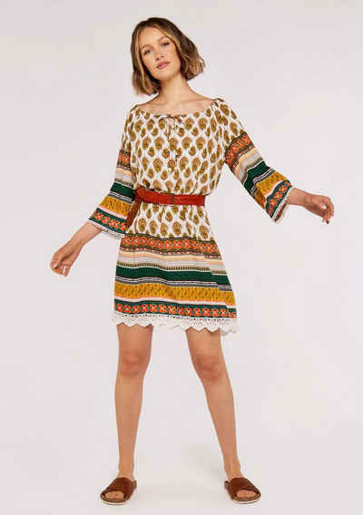 Apricot Tunikakleid Feather Border Crochet Trim Dress (1-tlg) mit Häkelsaum