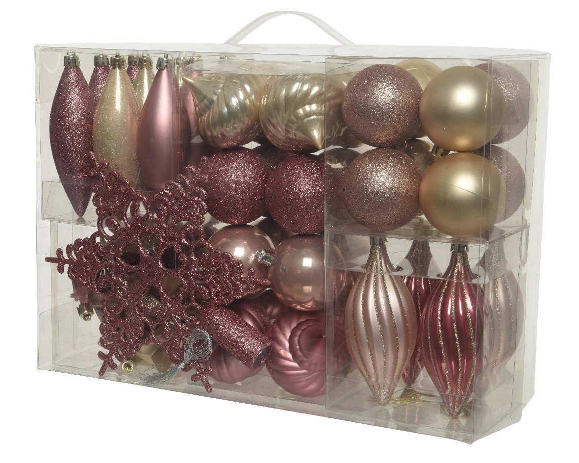 Kaemingk Christbaumschmuck, Christbaumschmuck Kunststoff mit Baumstern 60er Set - Samtpink / Perle