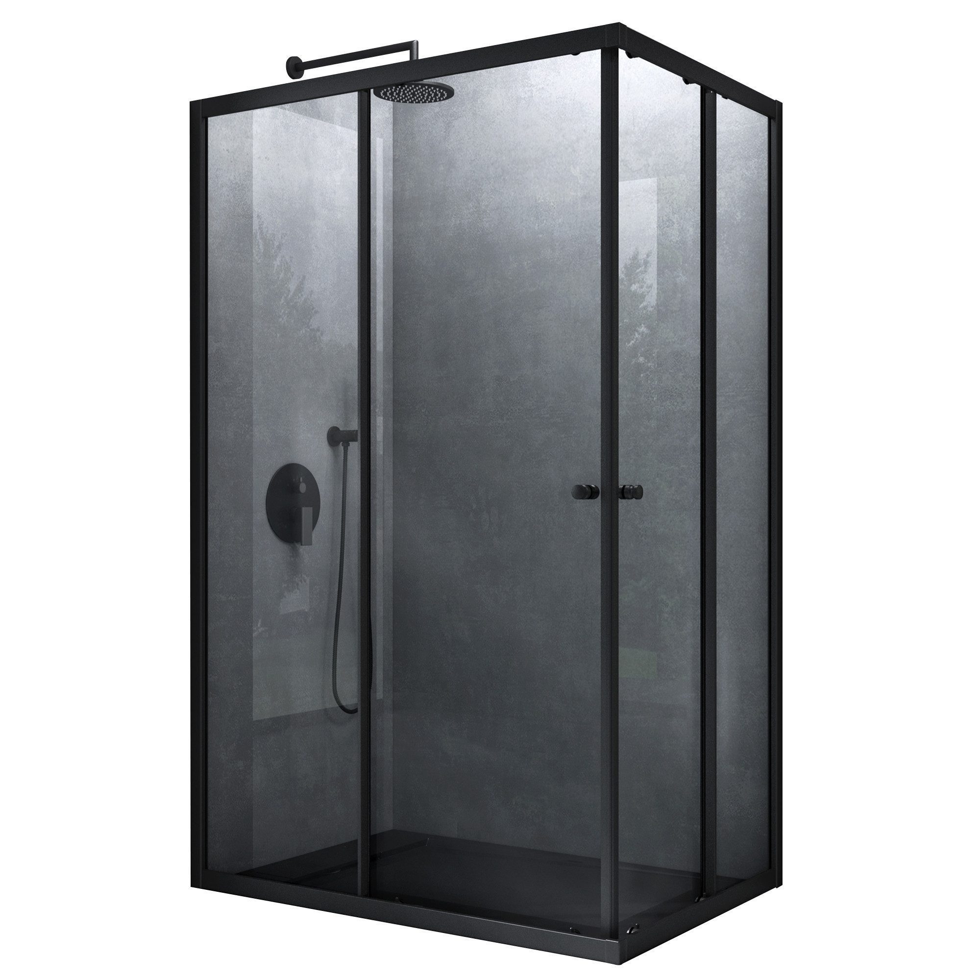 Mai & Mai Eckdusche Duschkabine Doppel-Schiebetür H:190cm Nano mit ESG R16K-Schwarz, BxT: 75x100 cm, Einscheibensicherheitsglas (ESG), ebenerdiger Einbau möglich