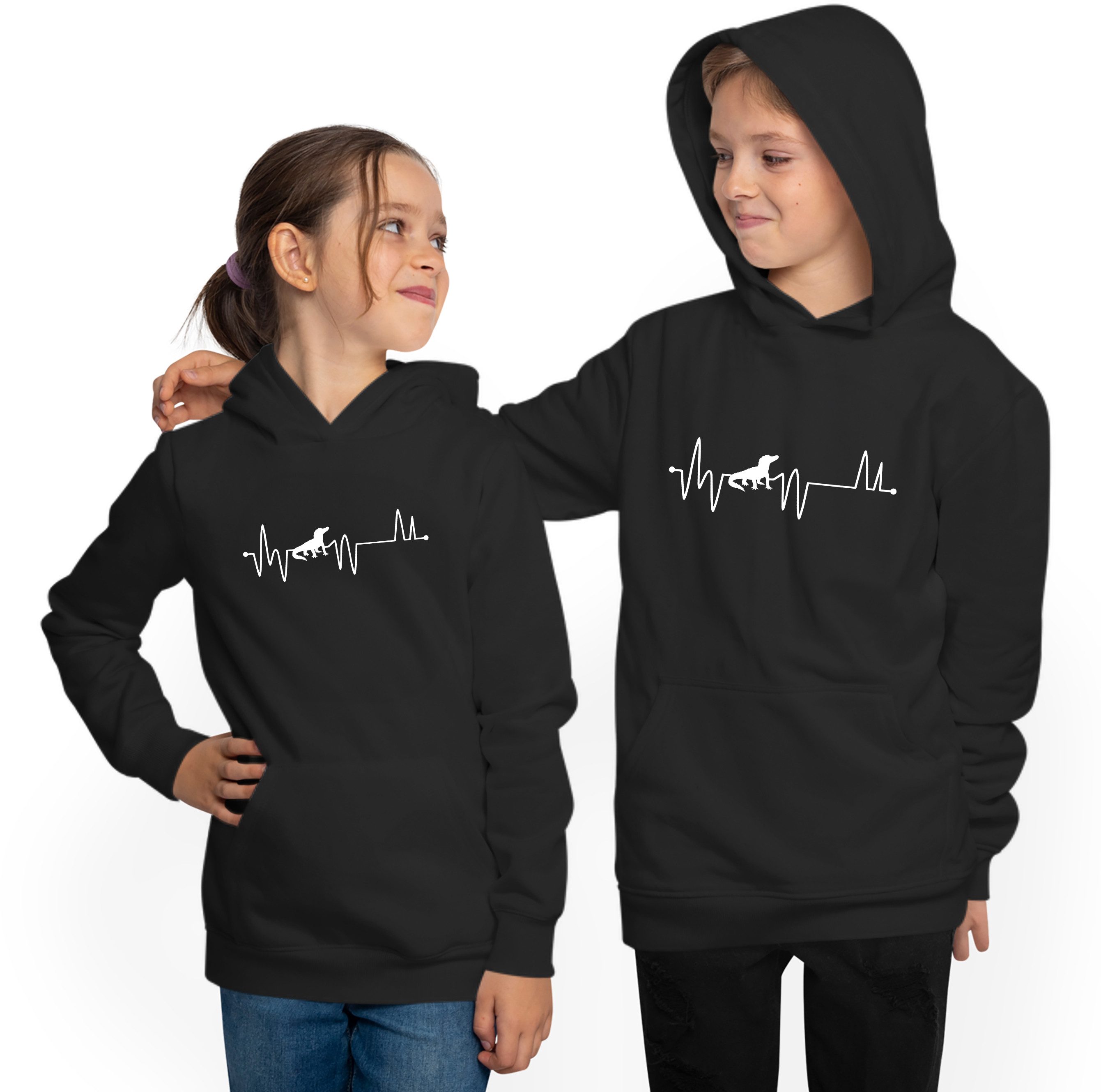 MyDesign24 Kapuzenpullover Hoodie für Jungen und Mädchen Hoodie mit Herzschlaglinie und Krokodil i558