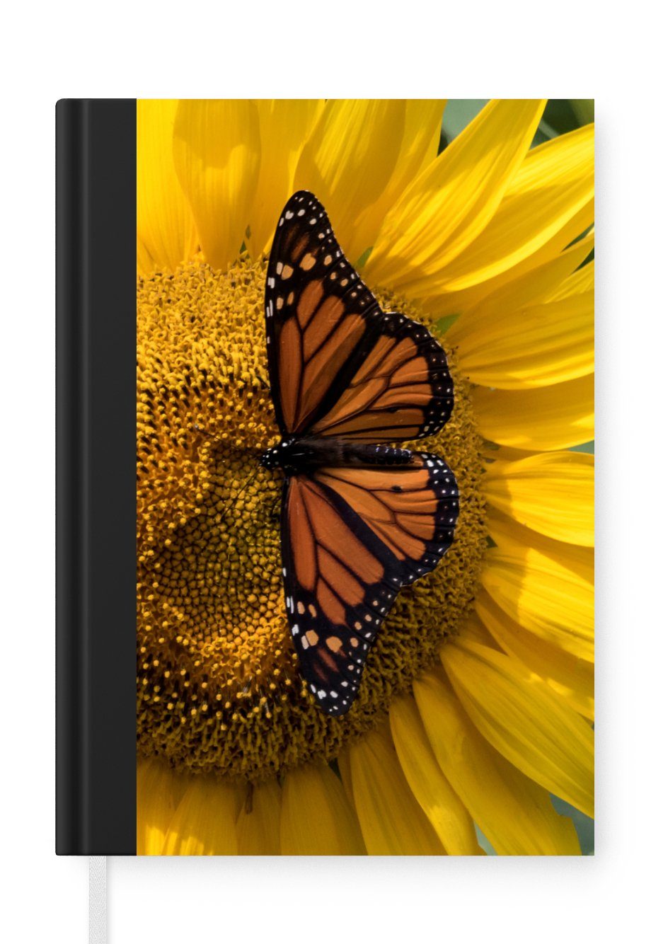 MuchoWow Notizbuch Sonnenblume - Schmetterling - Frühling, Journal, Merkzettel, Tagebuch, Notizheft, A5, 98 Seiten, Haushaltsbuch