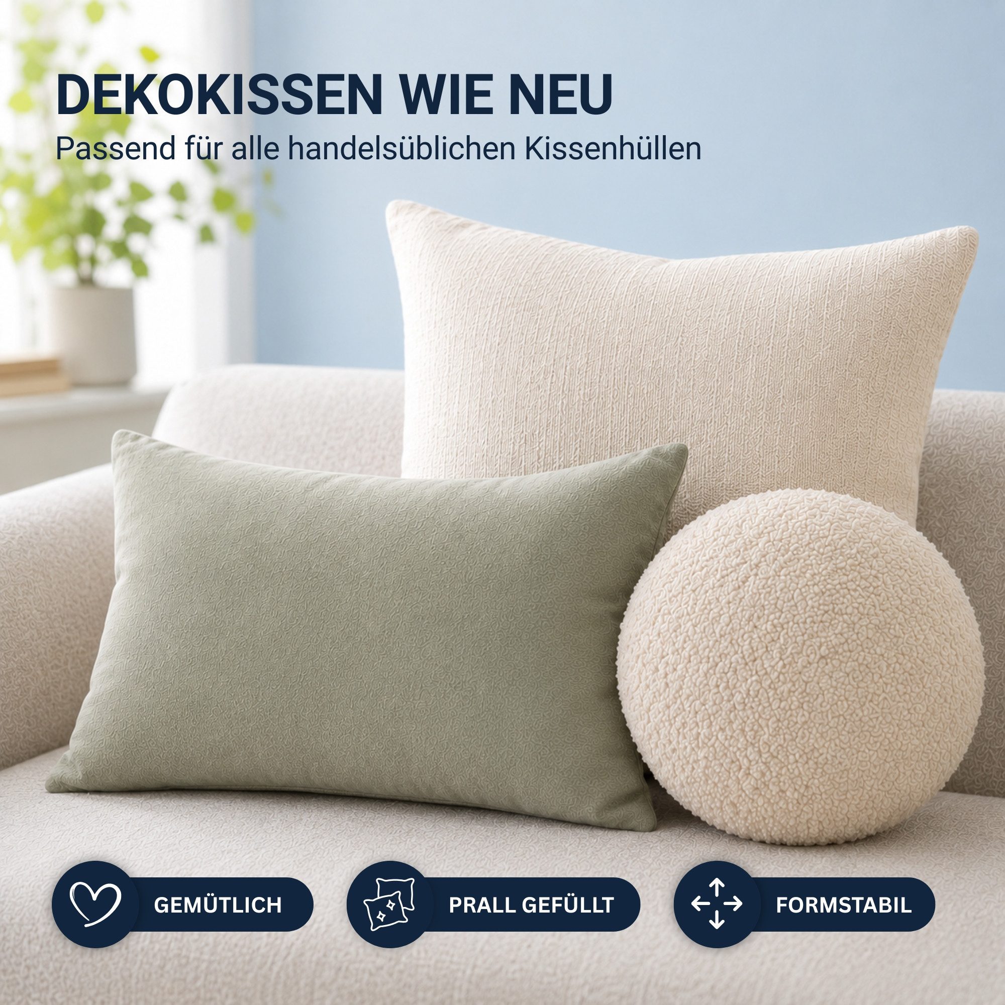 Arsvita Kissenfüllung für Dekokissen und Kopfkissen, 30x30 cm, 100% Polyester, bei 30 °C waschbar, allergikerfreundlich