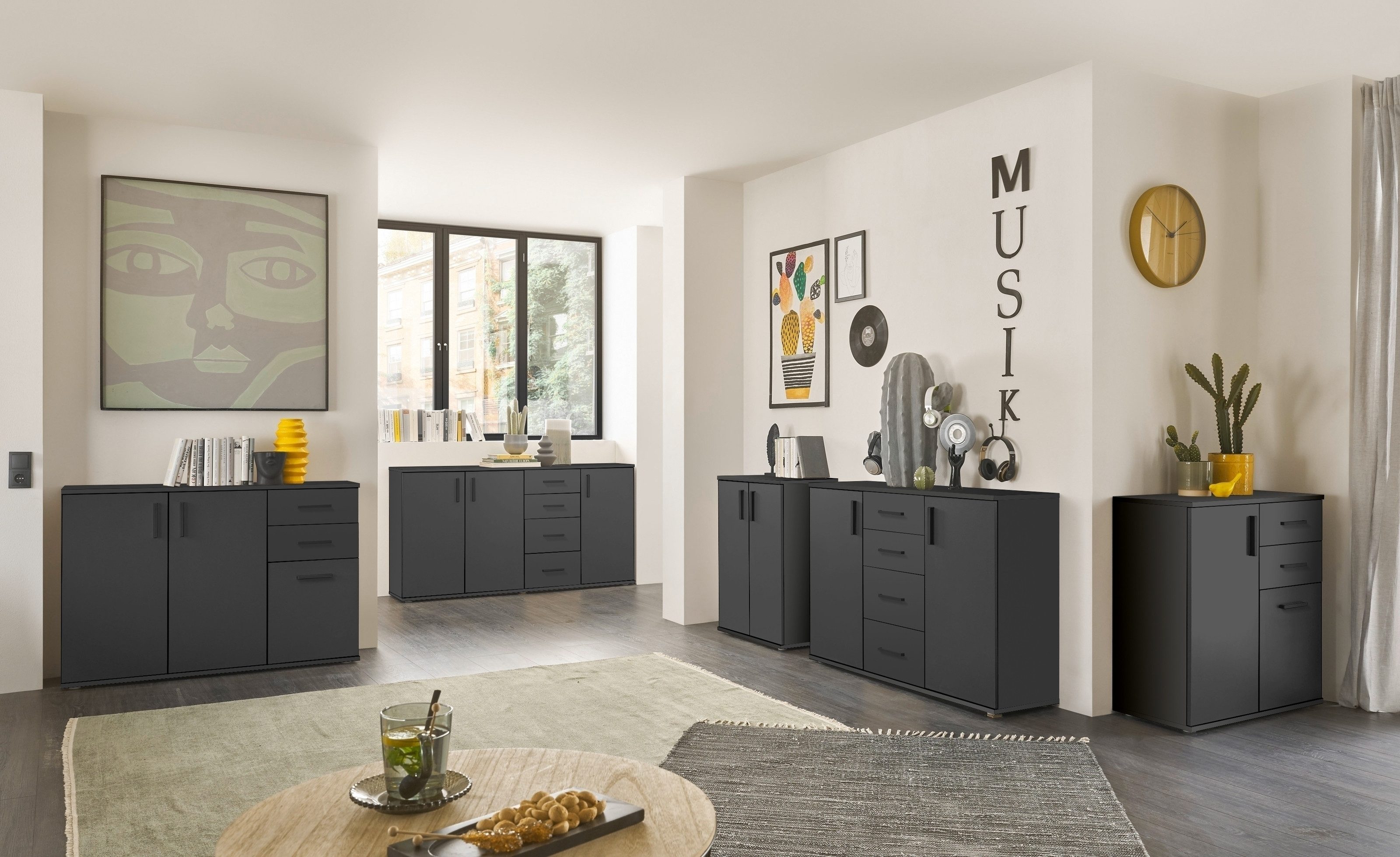 Bega Consult Sideboard 2 Türen, 4 Schübe, anthrazit - 120x83x35cm (BxHxT)