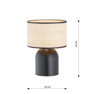 Licht-Erlebnisse Nachttischlampe CLARA, ohne Leuchtmittel, Korbschirm Metall E27 35 cm hoch Schwarz Natur rund Modern Tischlampe