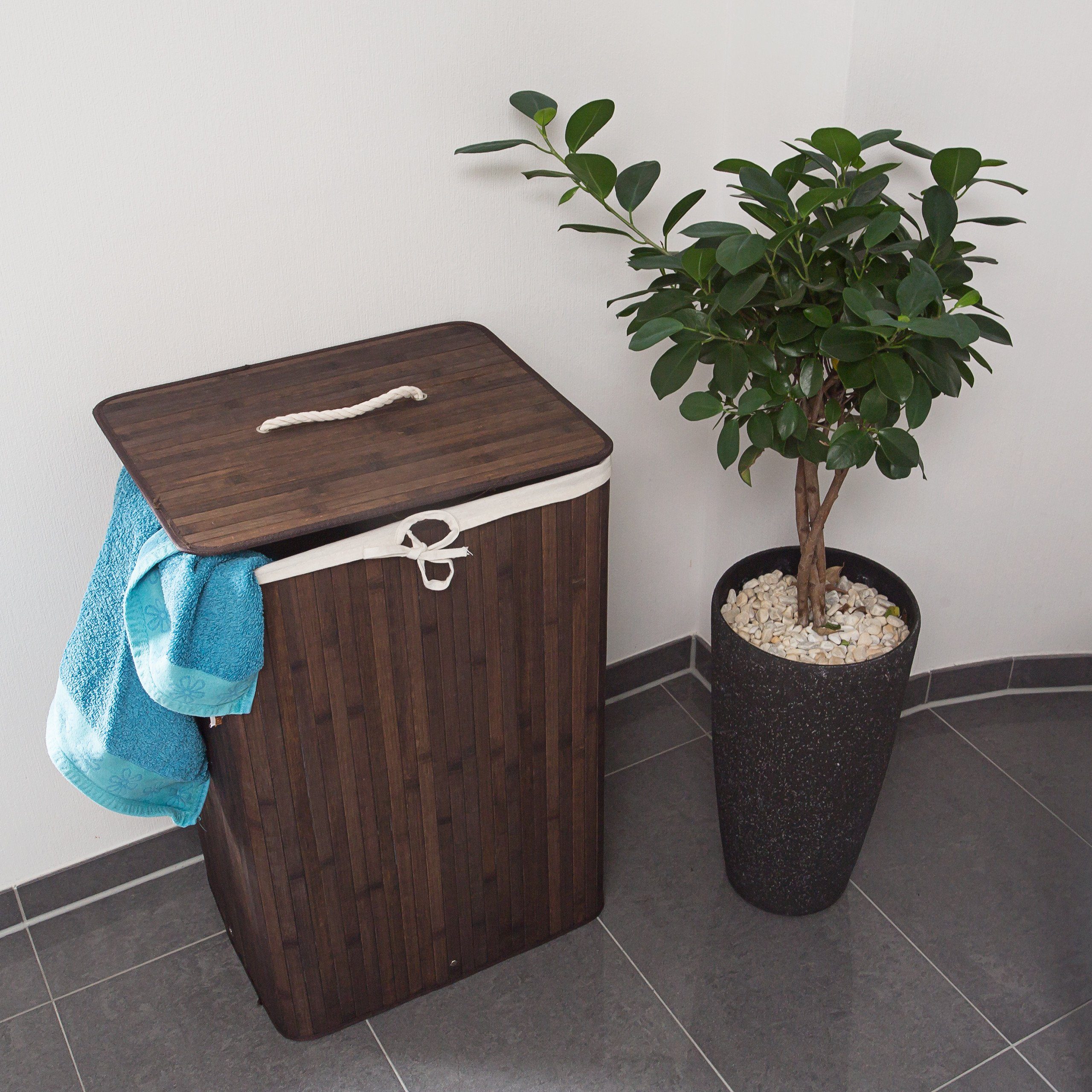 relaxdays Wäschekorb Bambus eckig, braun günstig online kaufen