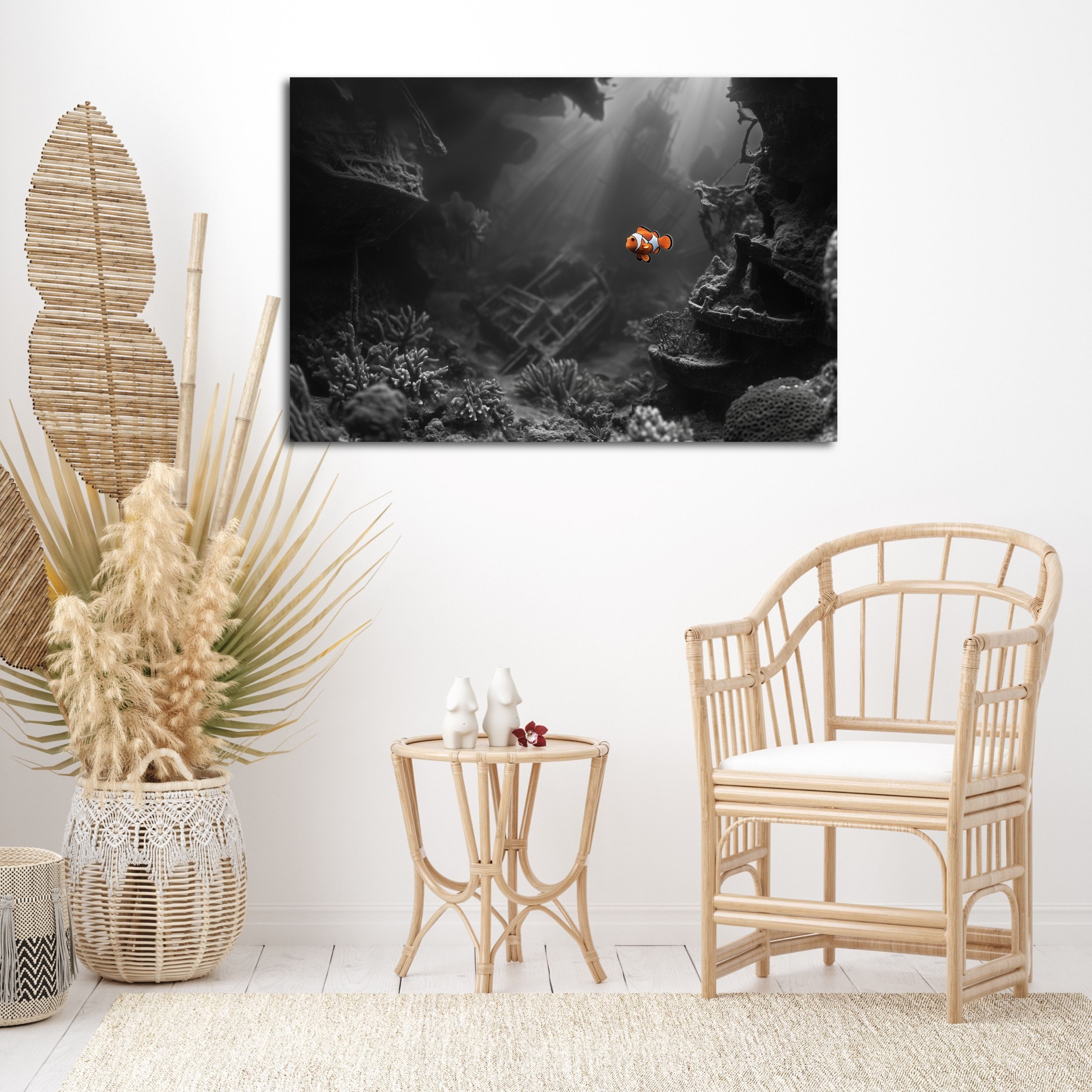 DARO Design Leinwandbild Modern Abstrakt Wandbilder XXL Wandbild Wand Deko Leinwand Bilder, (orangener Clownfisch - Bild Groß Wohnzimmer Schlafzimmer Küche Esszimmer Einteilig Querformat Fotodruck Leinwände Wanddeko Abstrakte Kunst Boho), 40x30cm