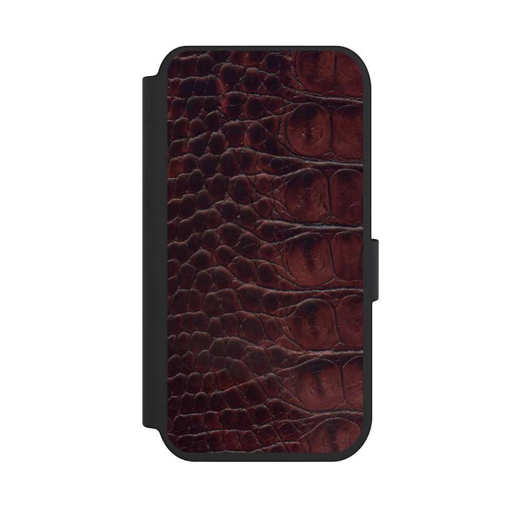NIVOCASE Handyhülle Krokodil Leder Animalprint Croco dark brown, Apple iPhone 14 Pro Klapphülle Handyhülle aus Kunst Leder