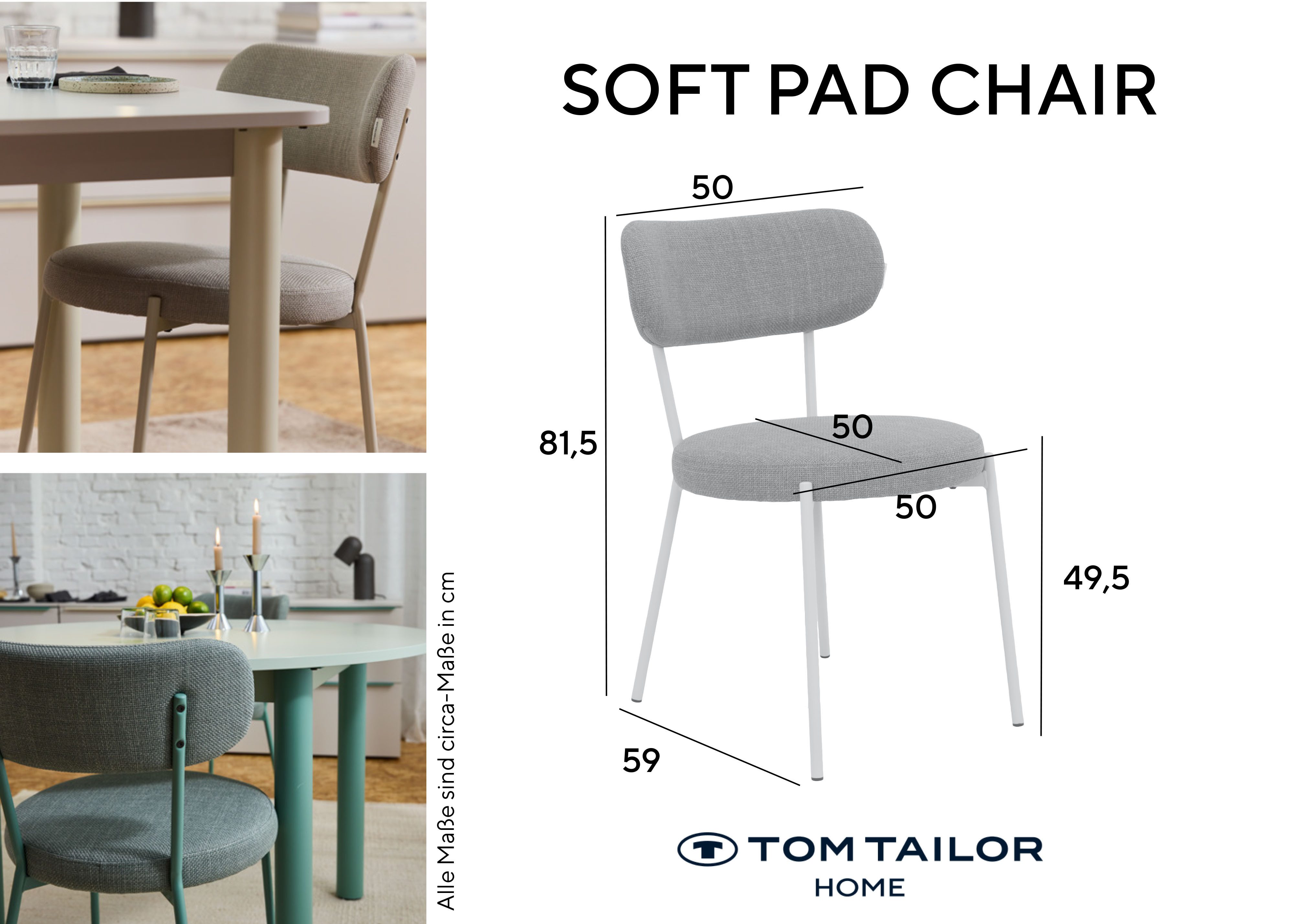 TOM TAILOR HOME 4-Fußstuhl SOFT PAD CHAIR (Set, 2 St), Esszimmerstuhl, 4-Fußgestell, mit Rückenausschnitt