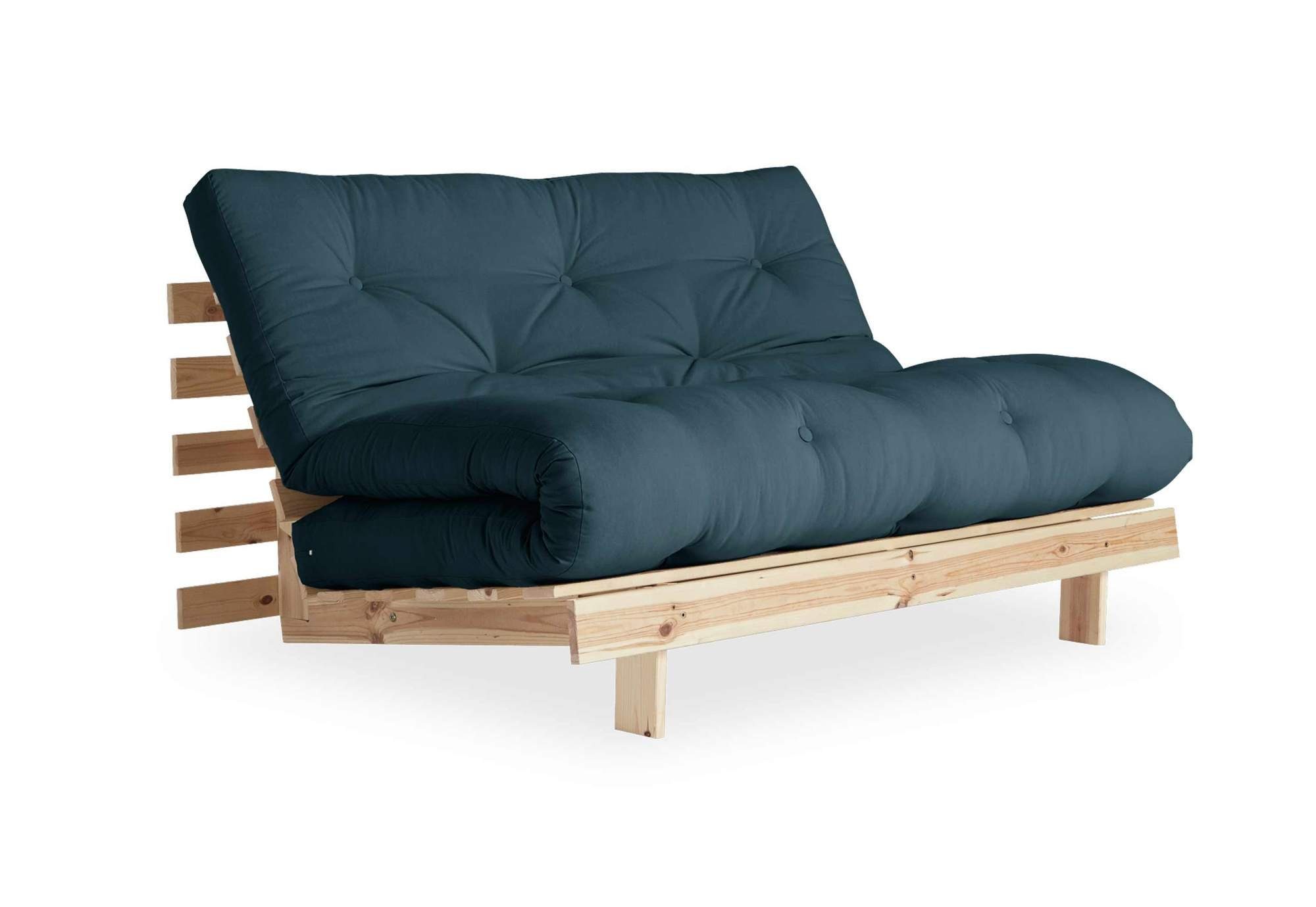 Karup Design 2-Sitzer Schlafsofa ROOTS 140 cm Sofa Gestell Kiefer Massivholz Bezug Petrol Petrol Blau