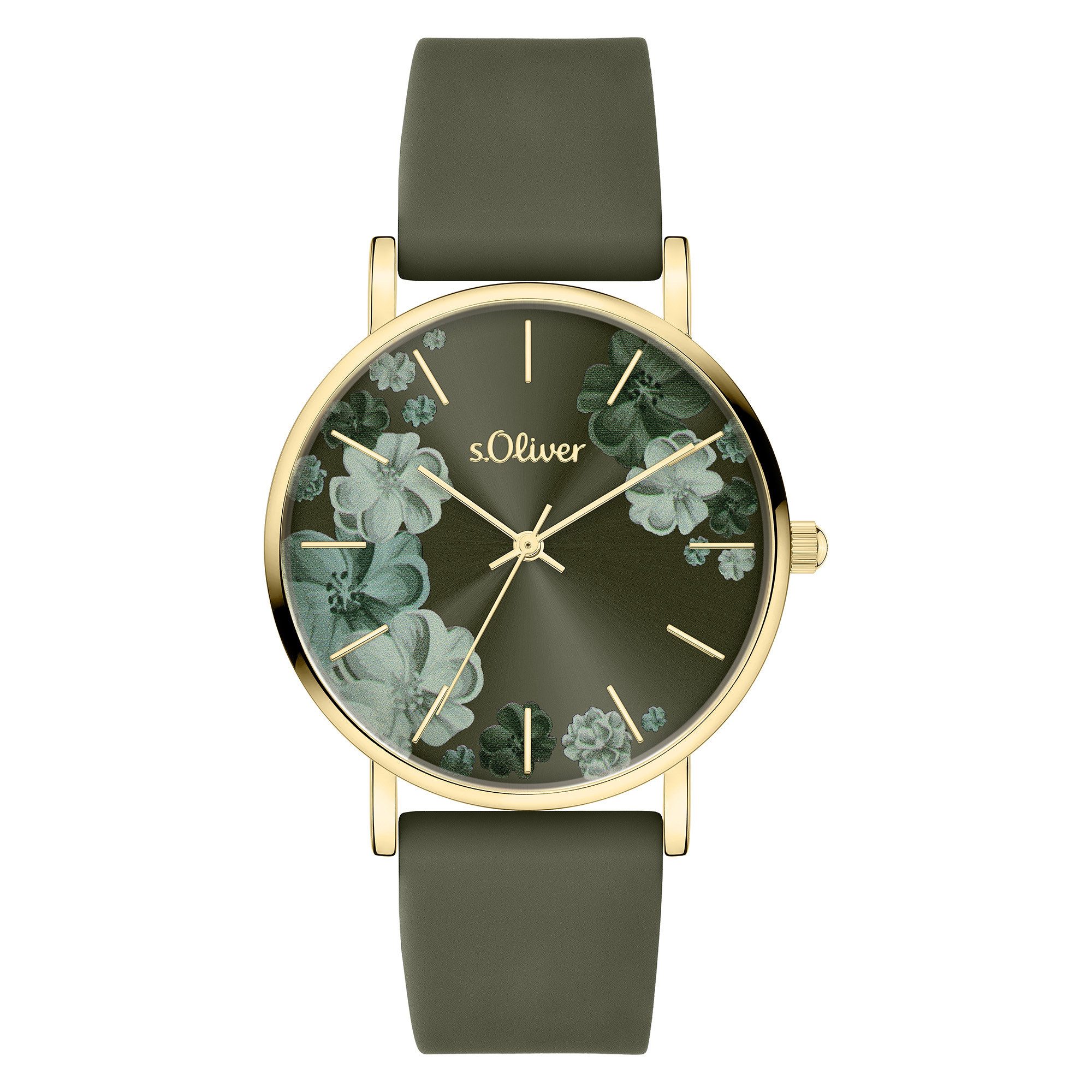 s.Oliver Quarzuhr mit schönen Blumendetails Silikon
