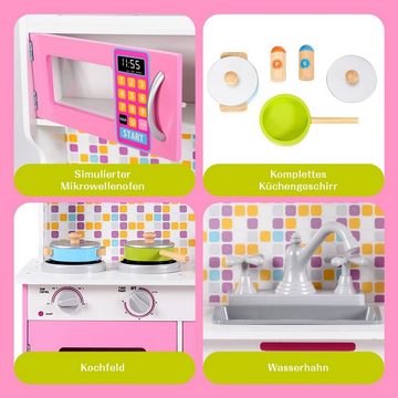 KOMFOTTEU Kinder-Küchenset Holzküche Spielküche, aus Holz, mit Mikrowelle, Spüle