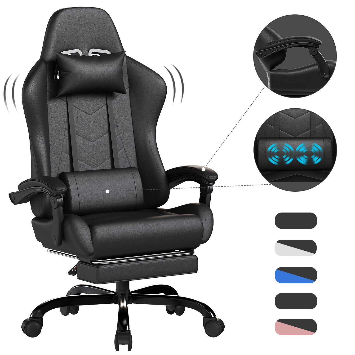 HOMALL Gaming-Stuhl Massage Gaming Stuhl mit Fußstütze 90-135° Rückenlehne einstellbar (Bürostuhl Ergonomisch,Verstellbarem Lenden- & Kopfkissen,mit Fußstütze)