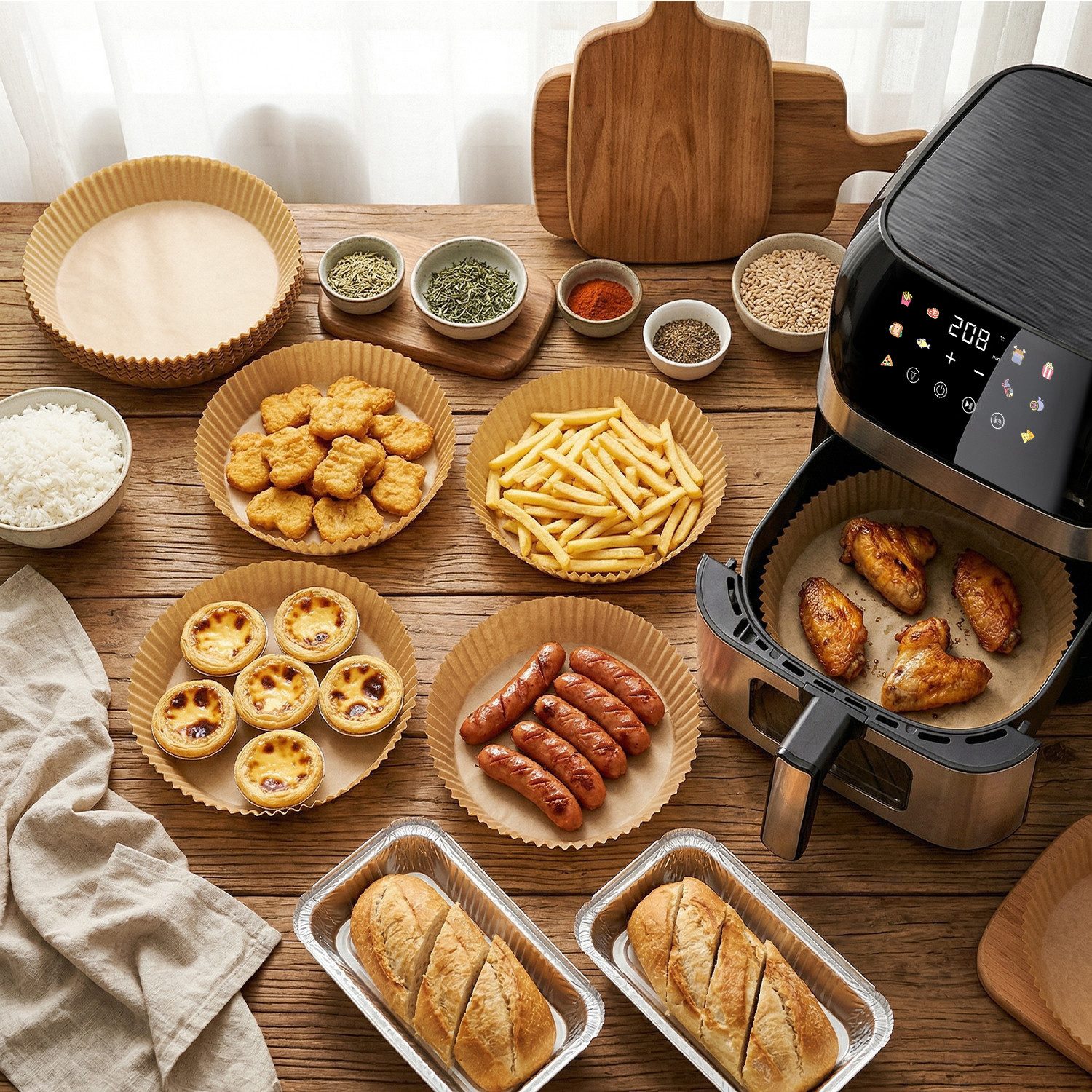 oyajia Heißluftfritteuse Heißluftfritteuse XXL 8L mit Sichtfenster, Friteuse ohne Öl 80°C-200°C, 1800 W, Airfryer mit 10 Programmen, Beleuchtung, Timer und Touc – Bild 2 von 5