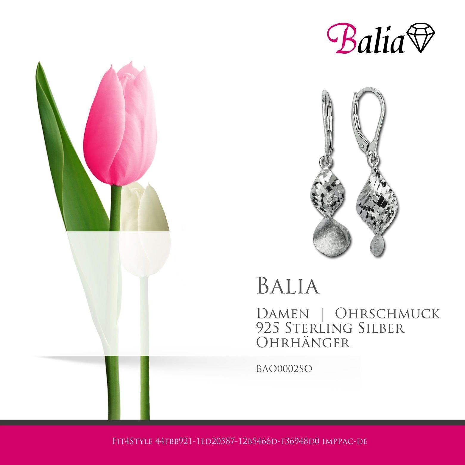 Balia Paar Ohrhänger Balia Ohrringe Silber, silber aus gedreht 925 Ohrhänger matt Damen Damen Sterling (Ohrhänger), Farbe