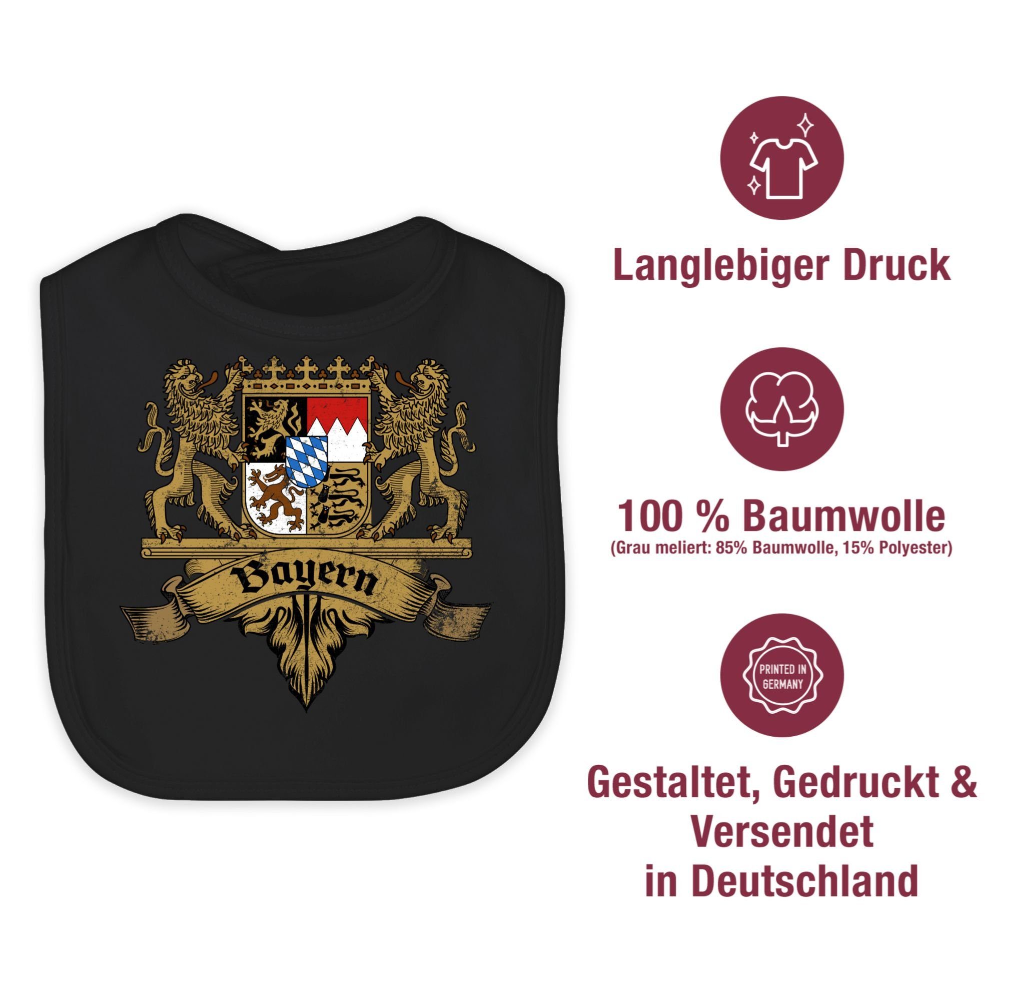 Schwarz Oktoberfest 2 Wappen Bayern Outfit Bayernland Freistaat Bayern, für Baby Shirtracer Lätzchen Mode
