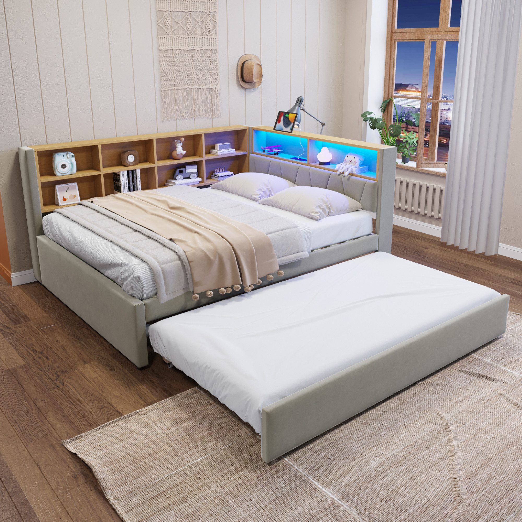 MODFU Schlafsofa Kinderbett mit USB-Steckdose und mehreren Ablagefächern, m günstig online kaufen