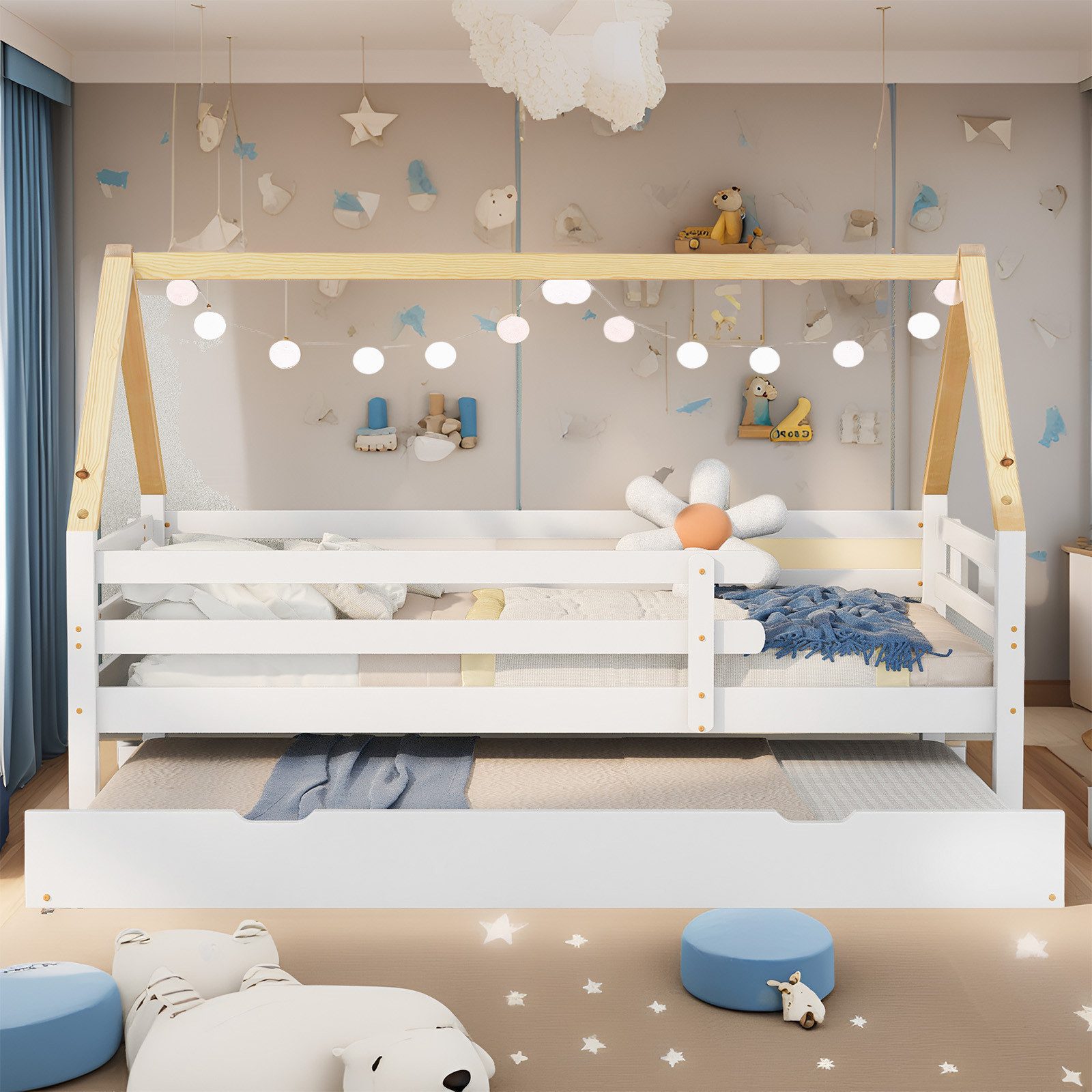 REDOM Bett Kinderbett, Ausziehbett Schiebebett (mit ausziehbarem Schiebebet günstig online kaufen